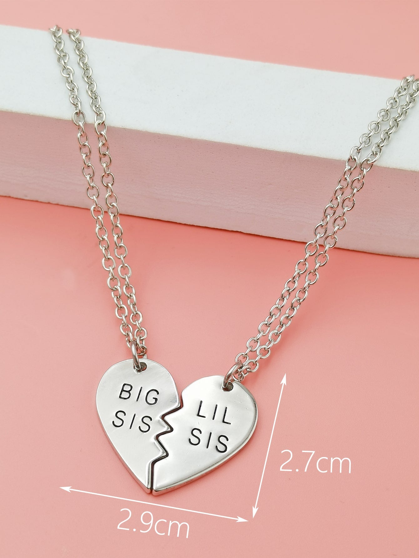 2pcs Girls Letter Detail Heart Pendant Necklace