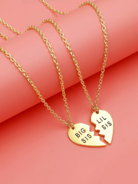 2pcs Girls Letter Detail Heart Pendant Necklace