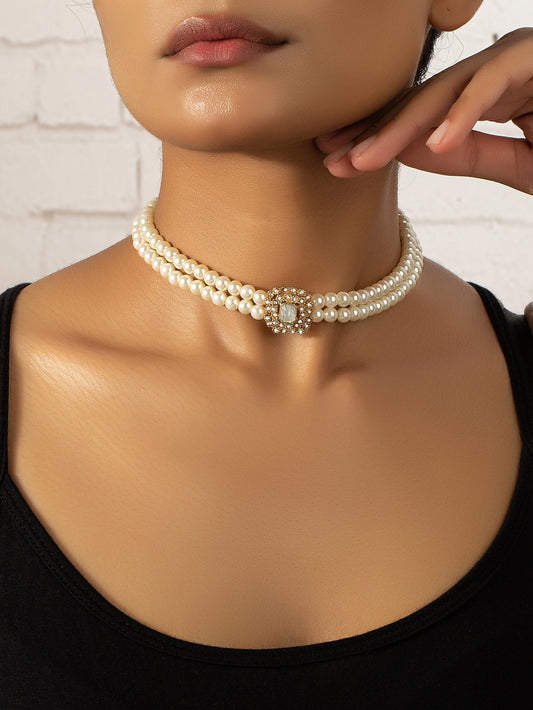 Rhinestone & Faux Pearl Decor Choker - Seen Mai