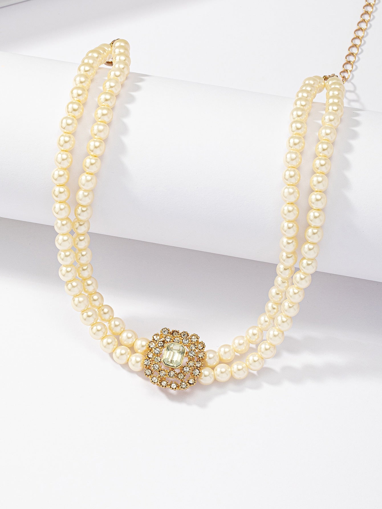 Rhinestone & Faux Pearl Decor Choker - Seen Mai