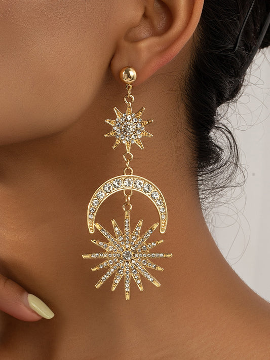 Rhinestone Sun & Moon Drop Earrings - Seen Mai