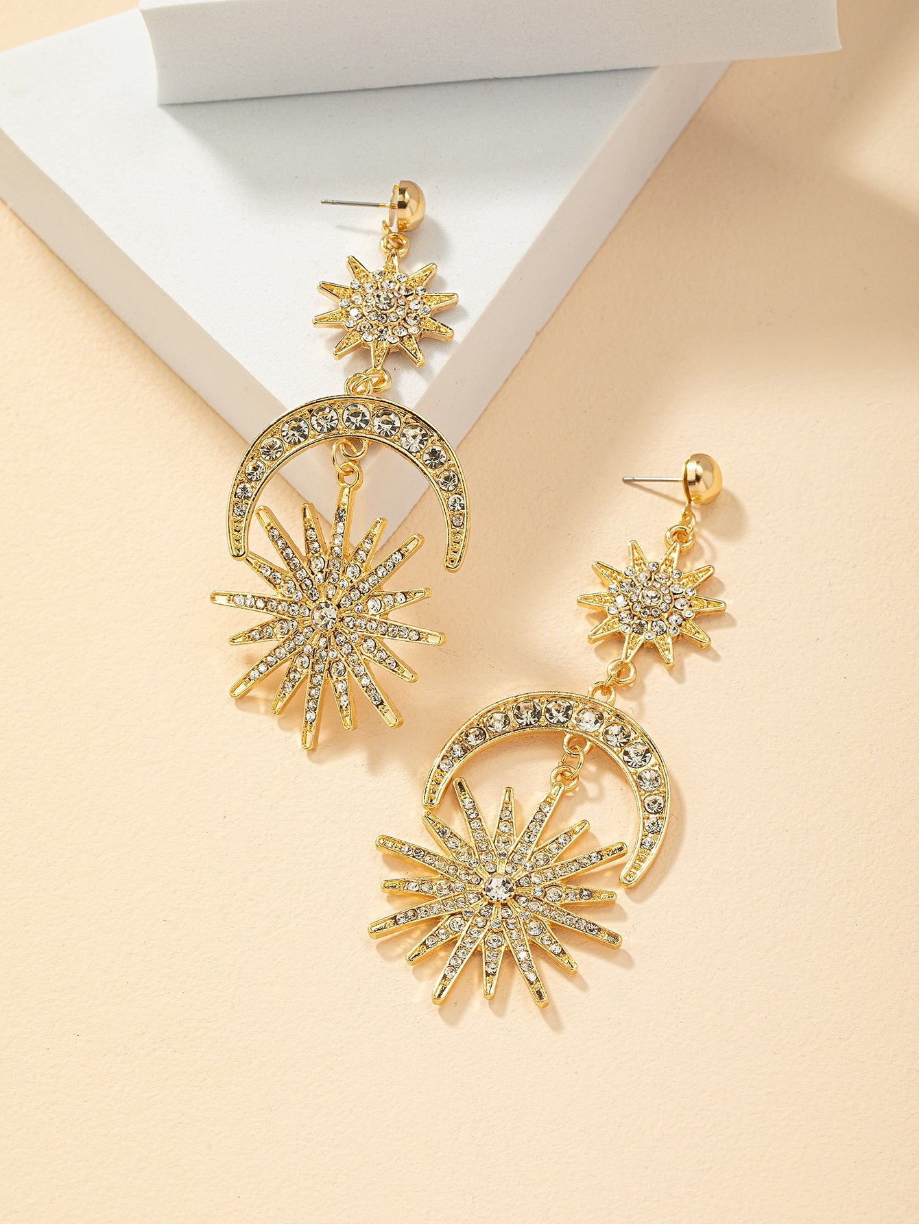 Rhinestone Sun & Moon Drop Earrings - Seen Mai