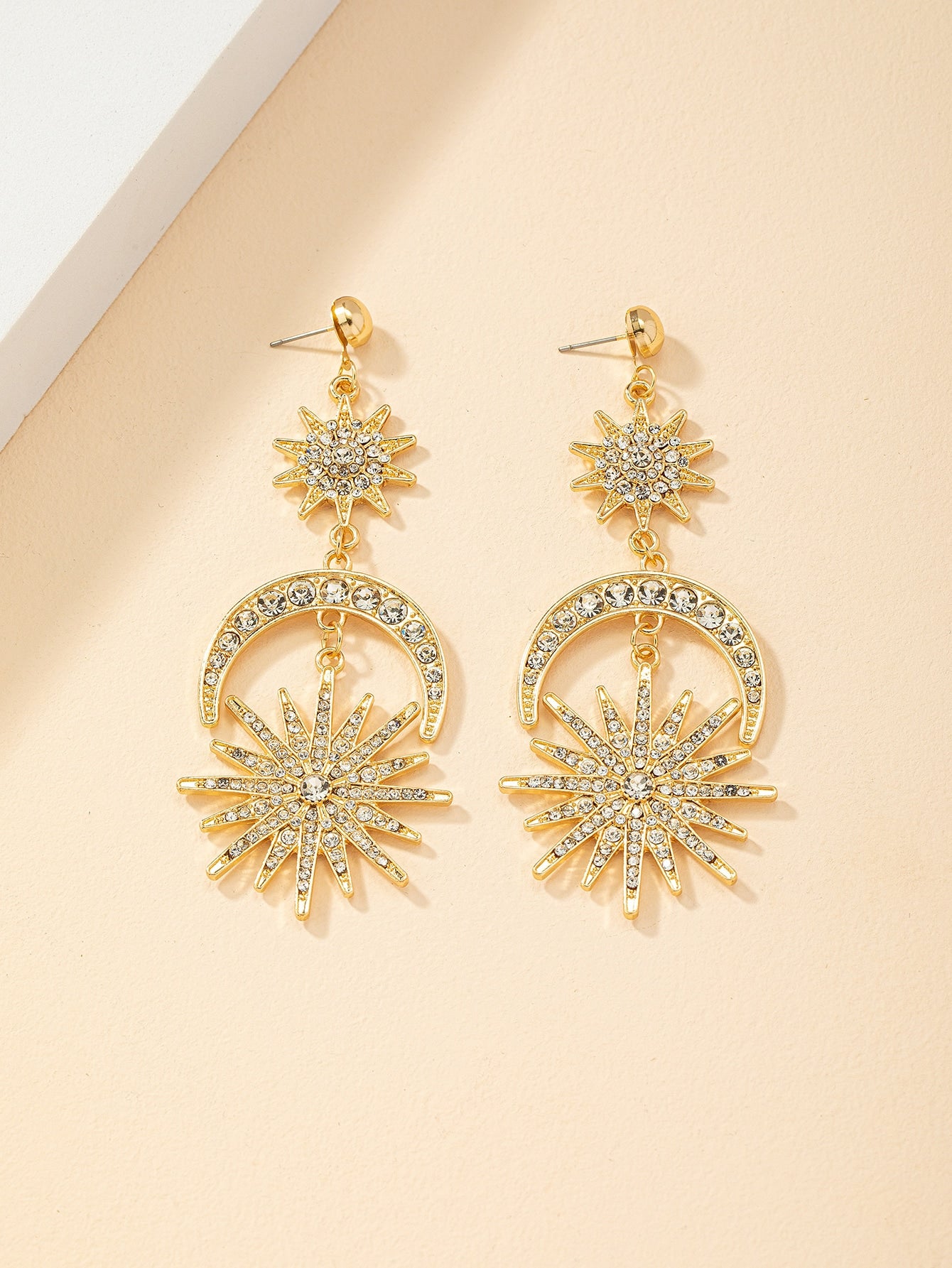 Rhinestone Sun & Moon Drop Earrings - Seen Mai