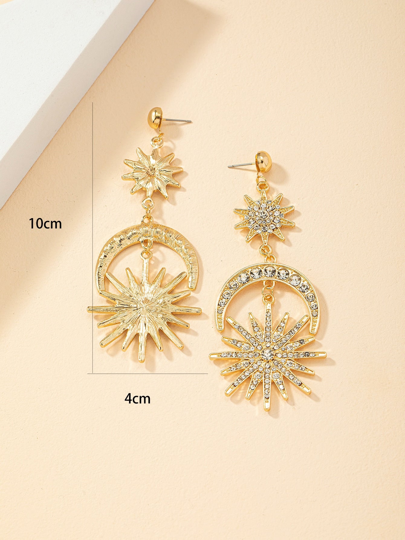 Rhinestone Sun & Moon Drop Earrings - Seen Mai