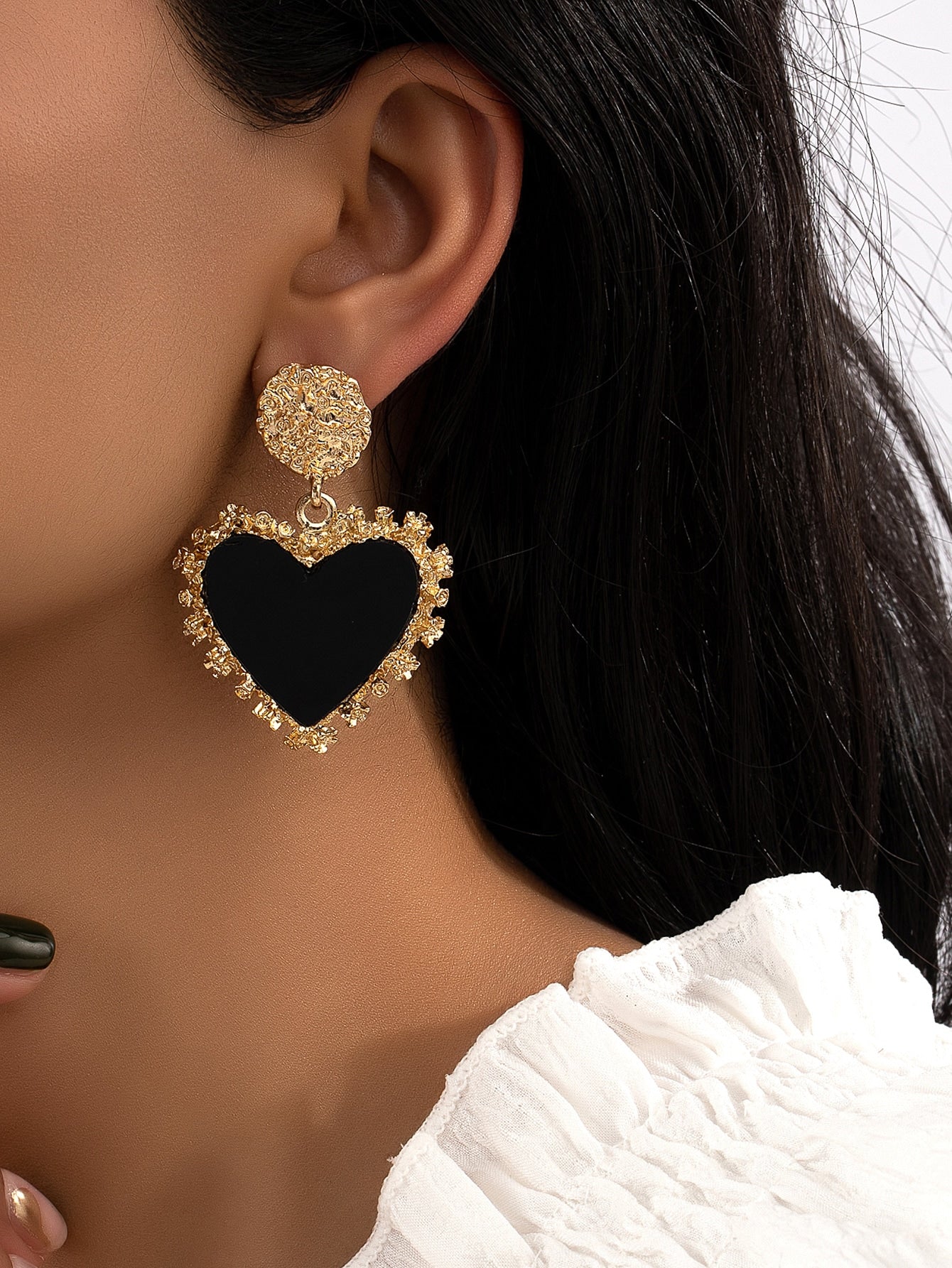 Textured Metal Heart Drop Earrings - Seen Mai