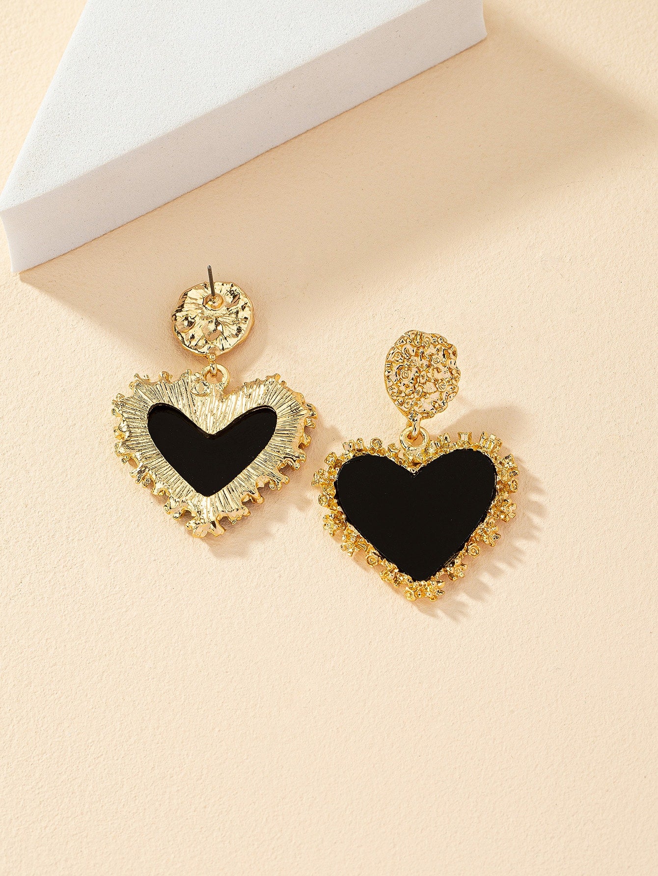 Textured Metal Heart Drop Earrings - Seen Mai