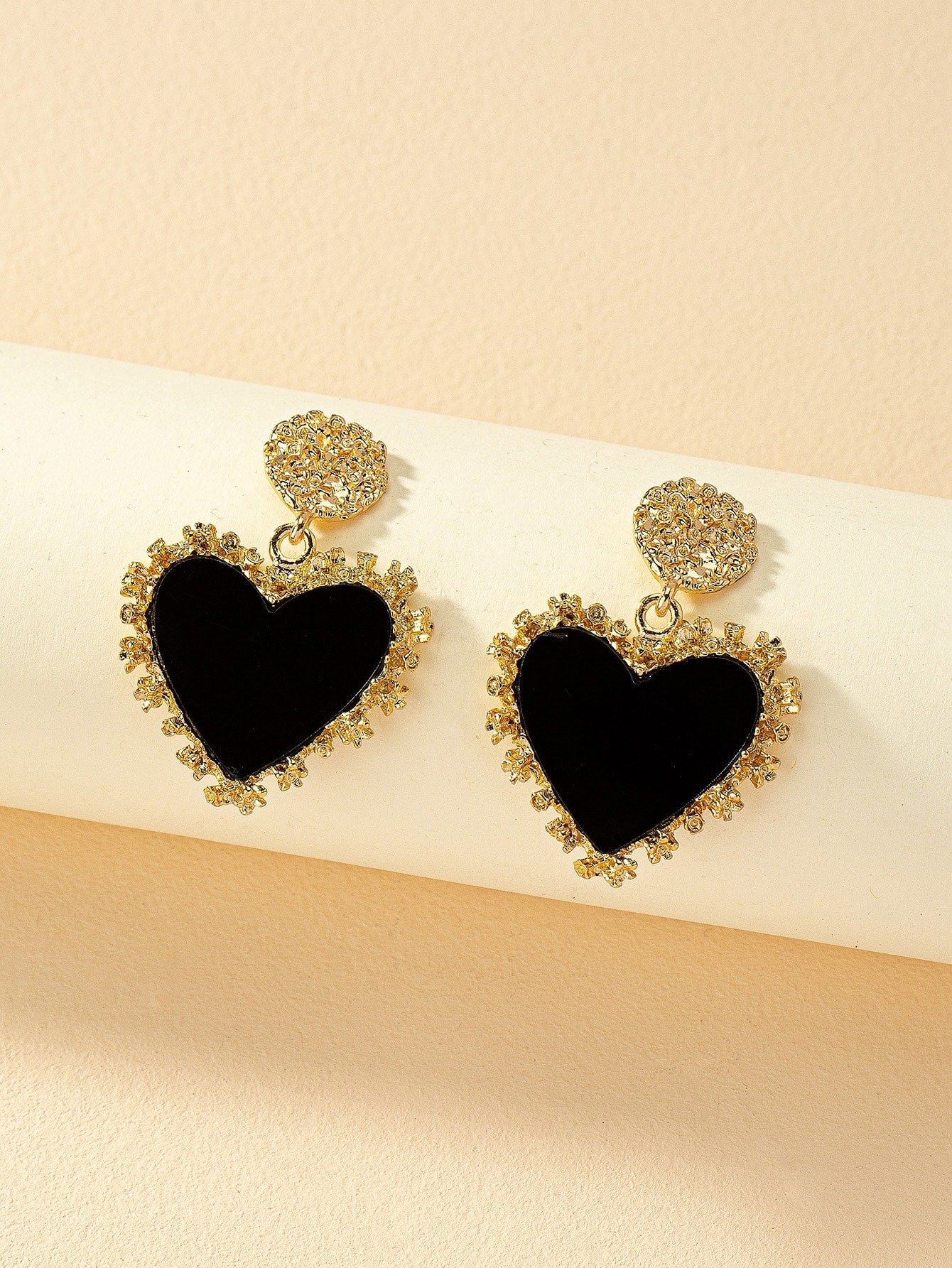 Rhinestone Detail Heart Drop Earrings - Seen Mai