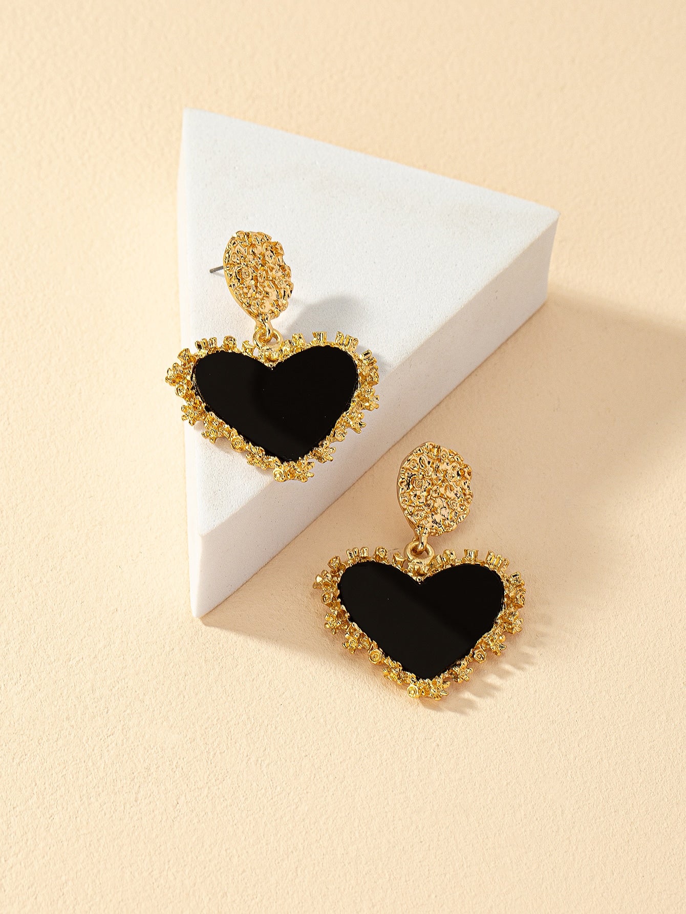 Rhinestone Detail Heart Drop Earrings - Seen Mai