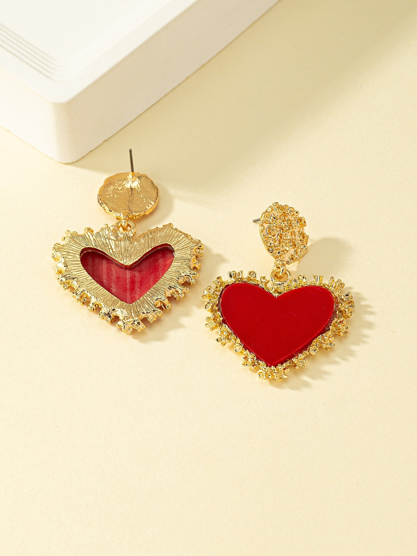 Textured Metal Heart Drop Earrings - Seen Mai