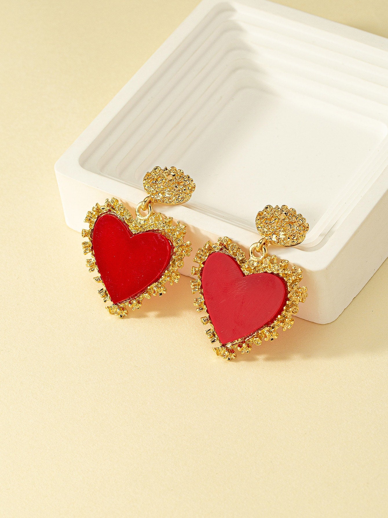 Rhinestone Detail Heart Drop Earrings - Seen Mai