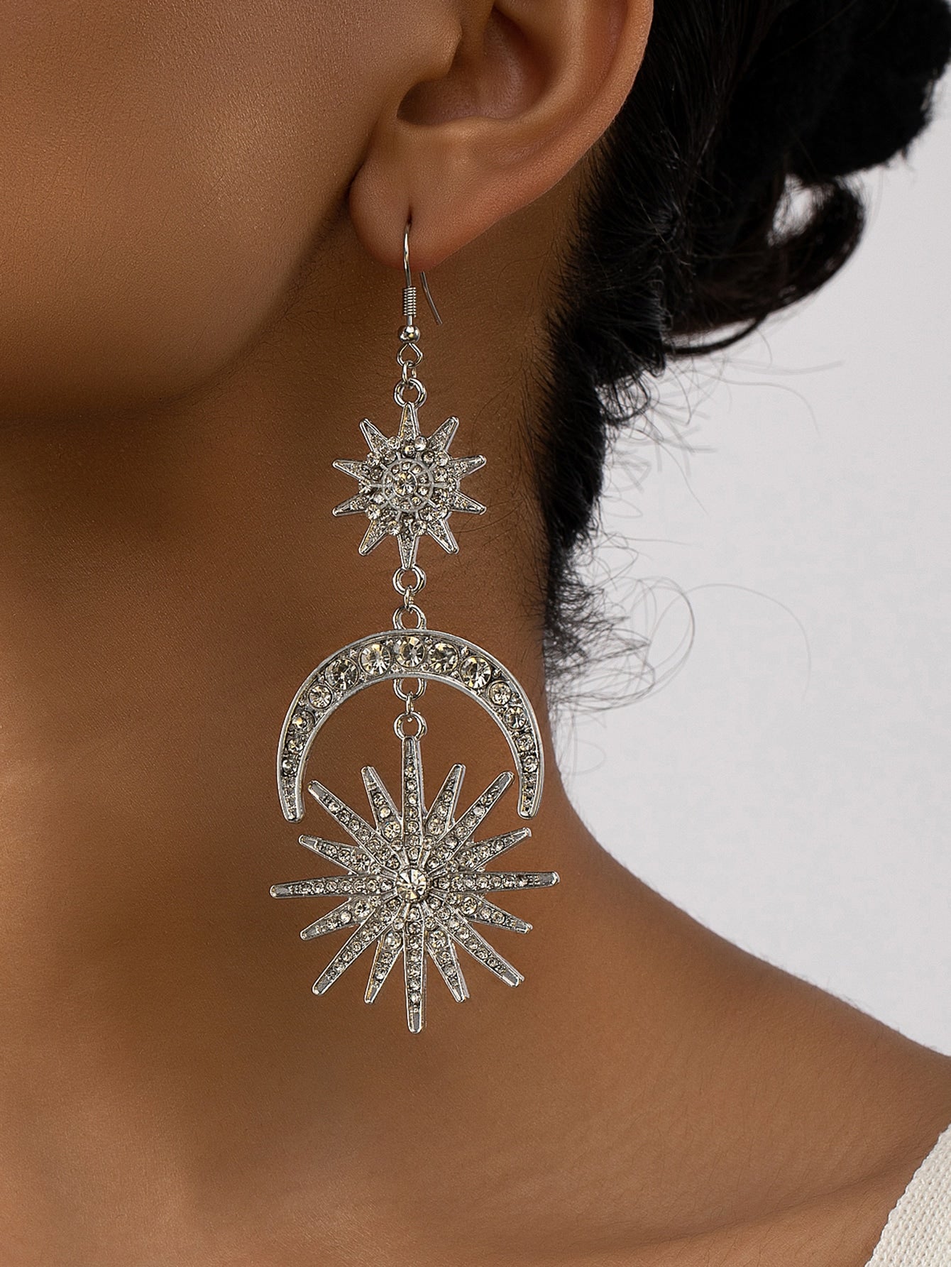 Rhinestone Sun & Moon Drop Earrings - Seen Mai