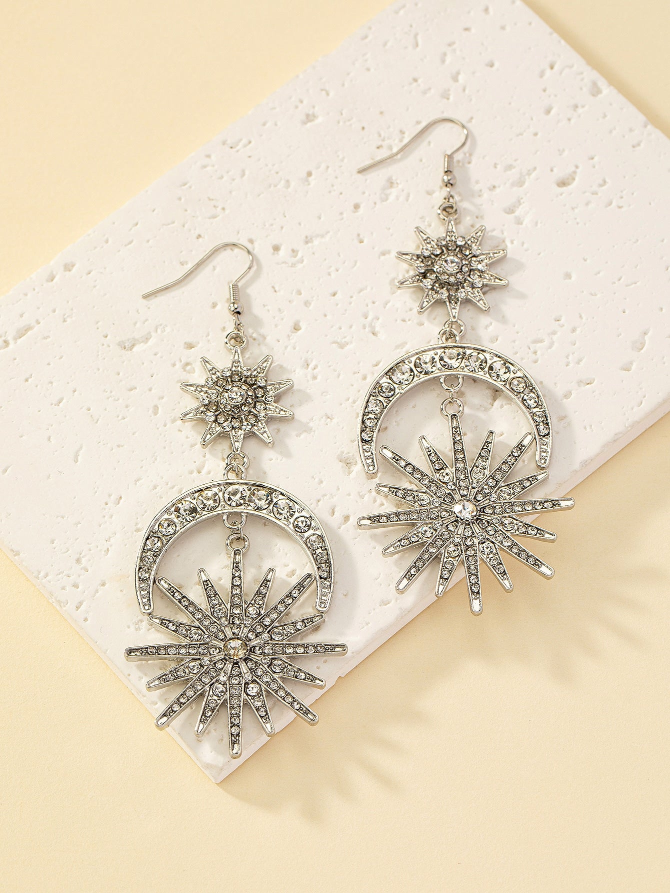 Rhinestone Sun & Moon Drop Earrings - Seen Mai