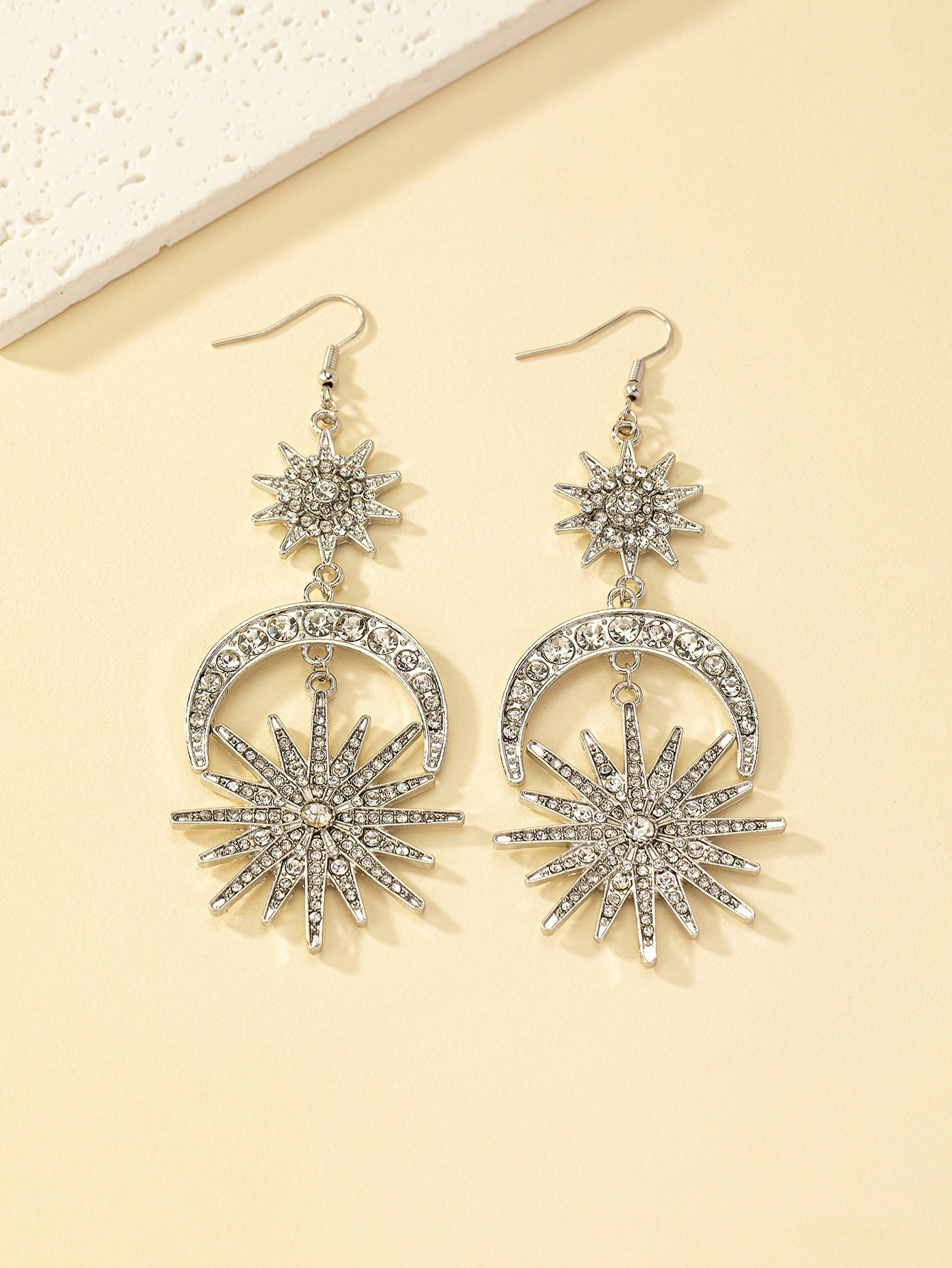 Rhinestone Sun & Moon Drop Earrings - Seen Mai