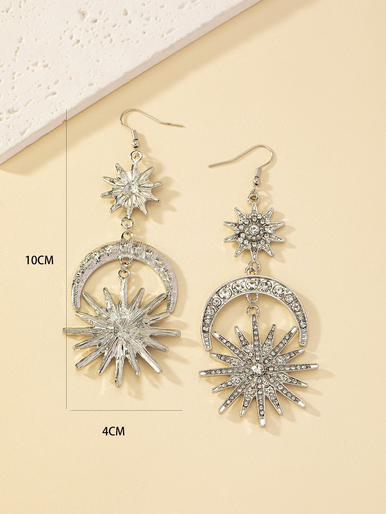 Rhinestone Sun & Moon Drop Earrings - Seen Mai