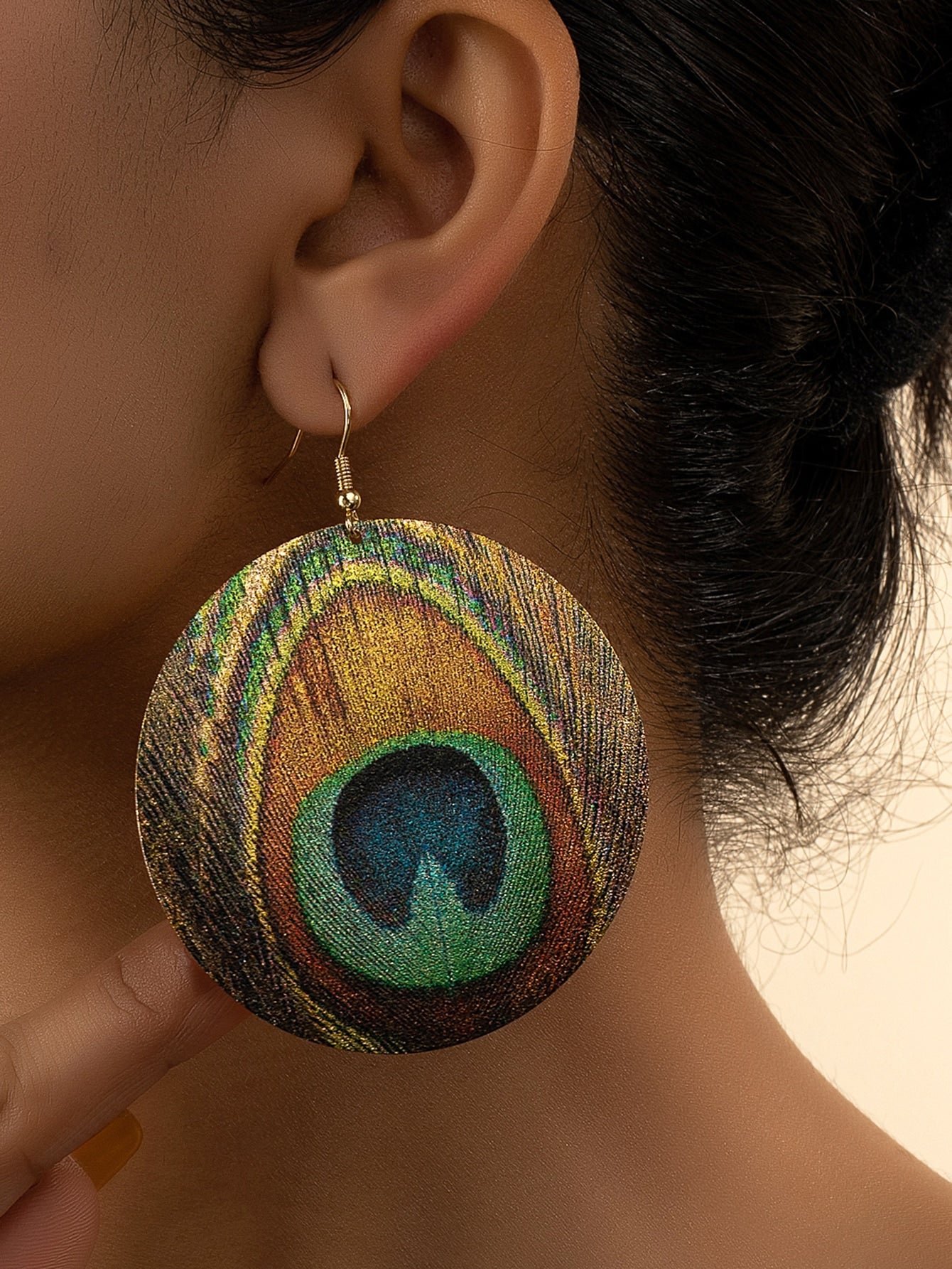 Peacock Feather Pattern Round Drop Earrings - Seen Mai