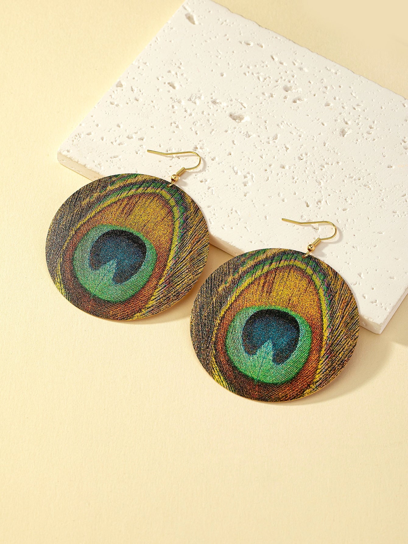 Peacock Feather Pattern Round Drop Earrings - Seen Mai