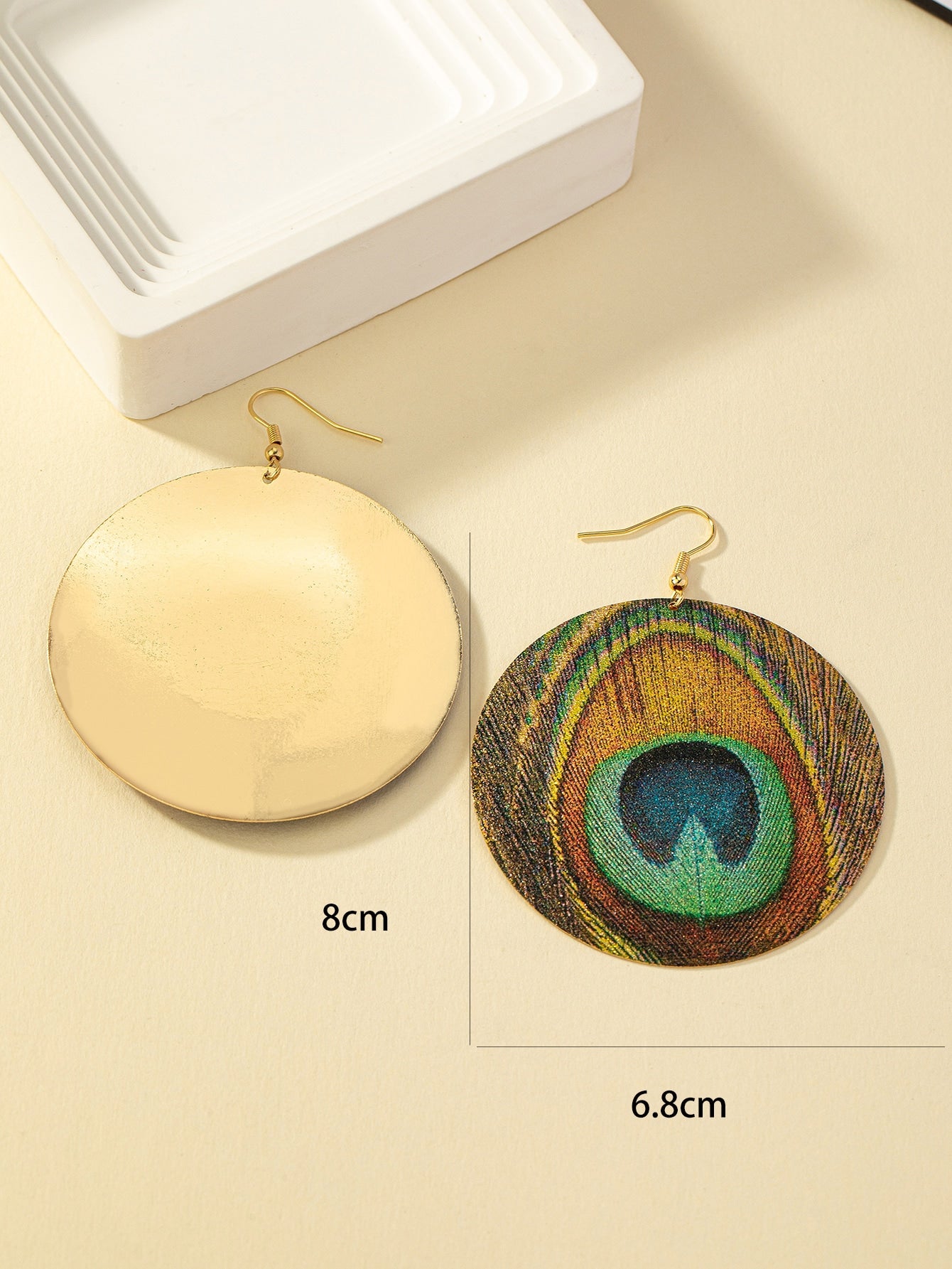 Peacock Feather Pattern Round Drop Earrings - Seen Mai