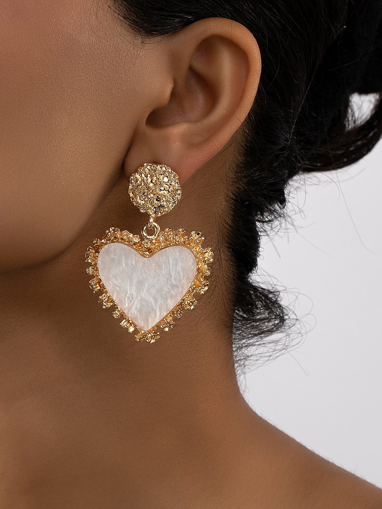 Textured Metal Heart Drop Earrings - Seen Mai