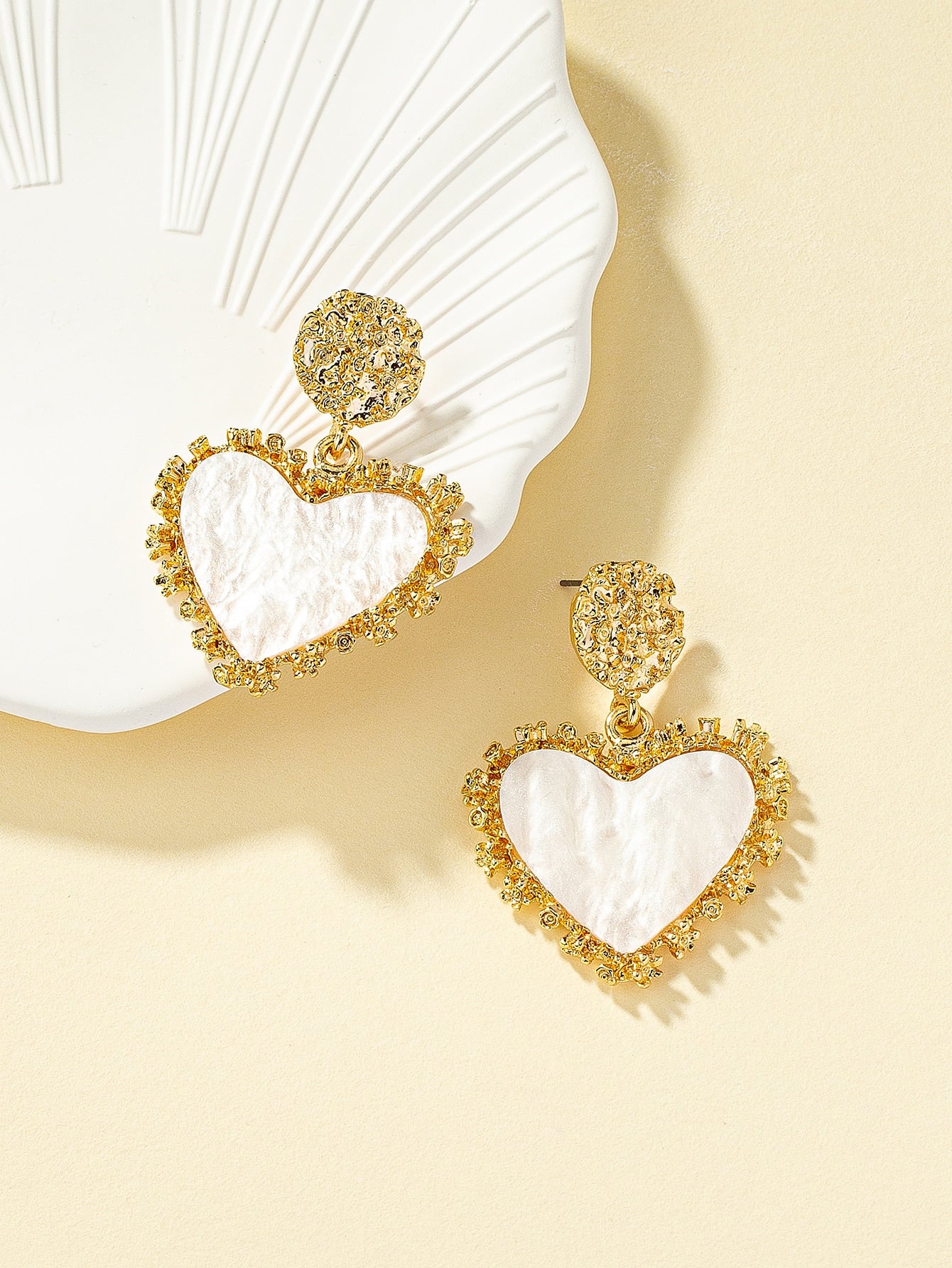 Textured Metal Heart Drop Earrings - Seen Mai