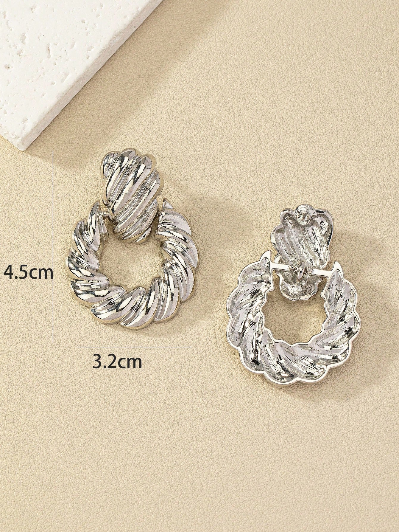 1pair Fashion Zinc Alloy Textured Circle Drop Earrings For Women For Daily Decoration - Seen Mai