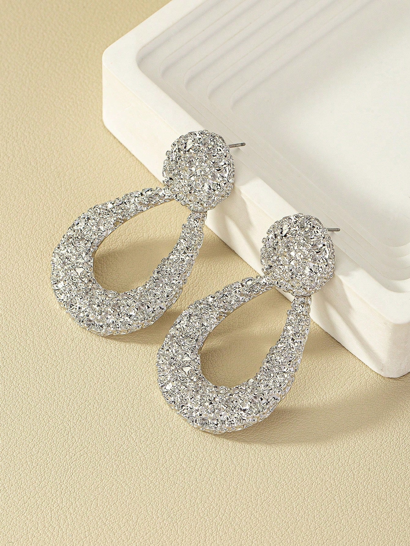 1pair Fashion Zinc Alloy Textured Water Drop Earrings For Women For Daily Decoration - Seen Mai