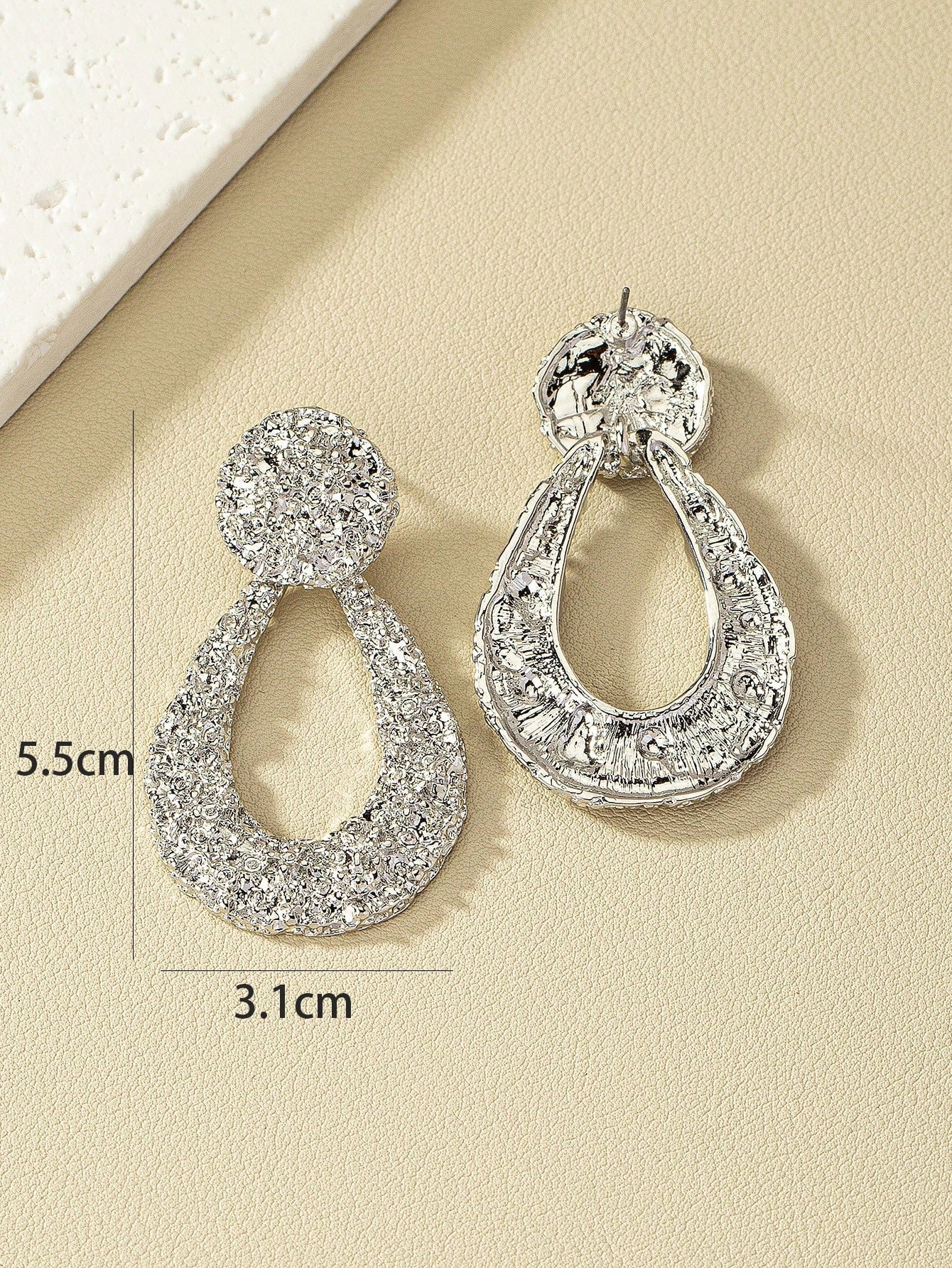 1pair Fashion Zinc Alloy Textured Water Drop Earrings For Women For Daily Decoration - Seen Mai