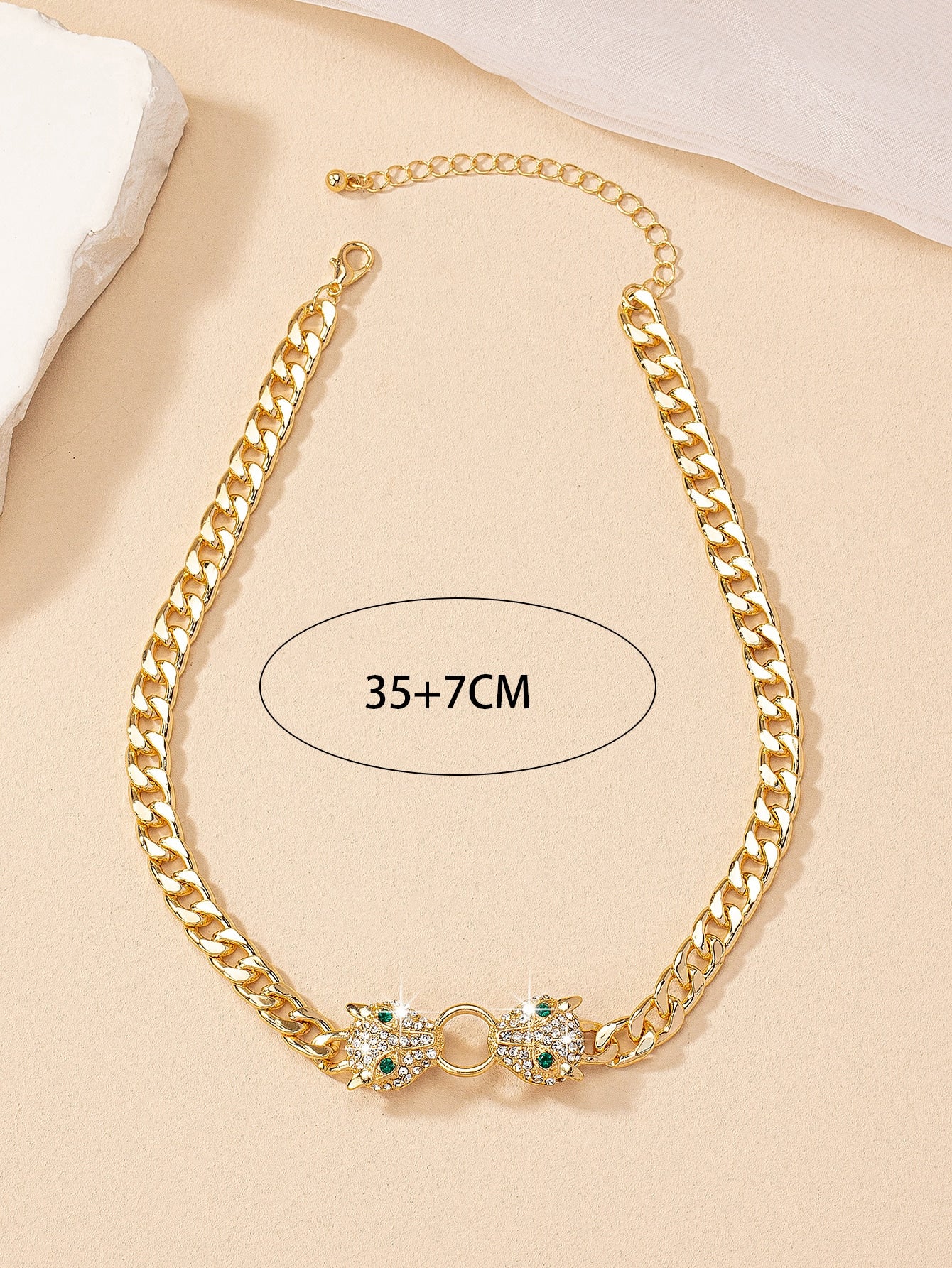 1pc Exquisite Fashionable Leopard Head Pendant Necklace With Rhinestone Detail - Seen Mai