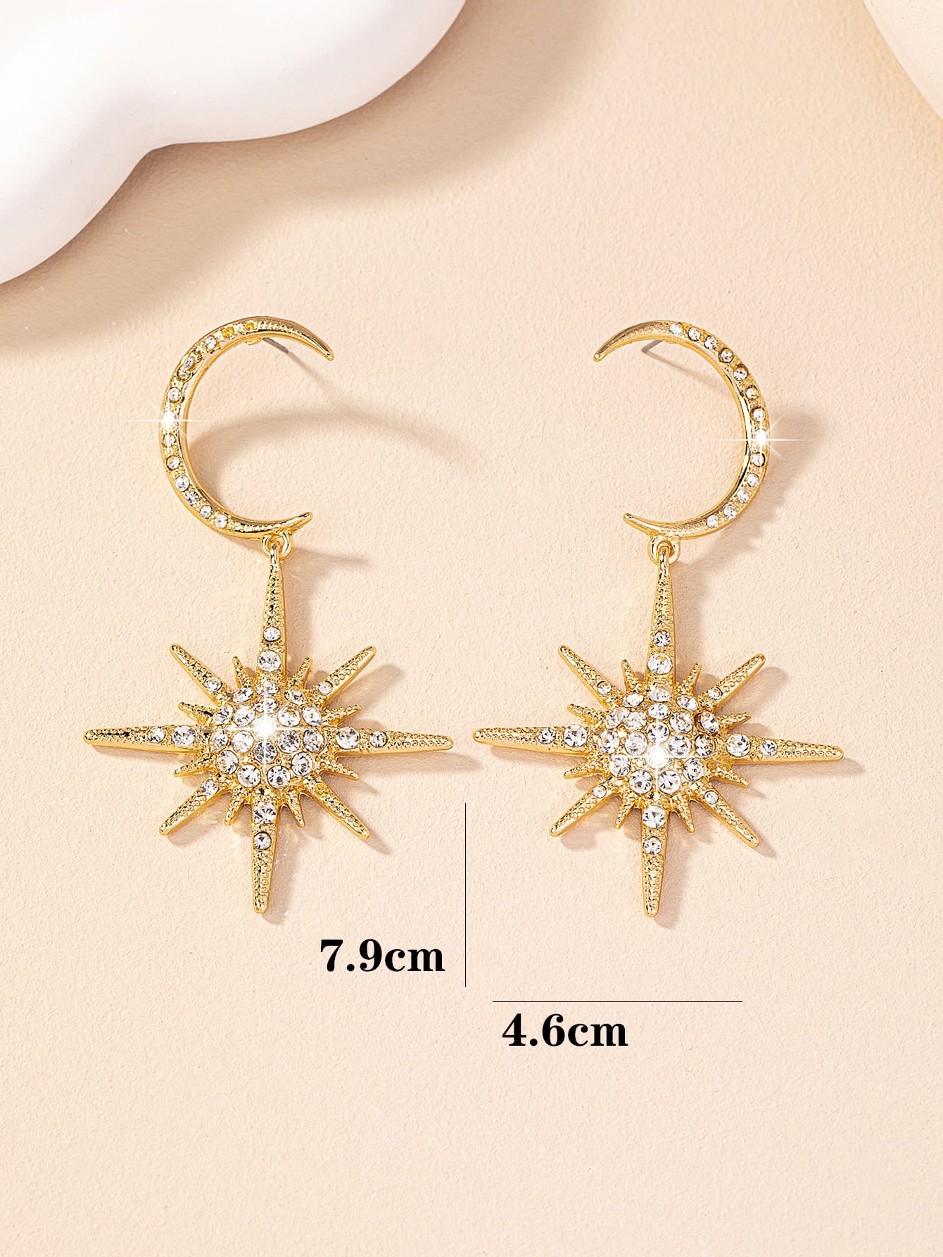 1pair Metallic Star & Moon Design Earrings With Rhinestone Decor - Seen Mai