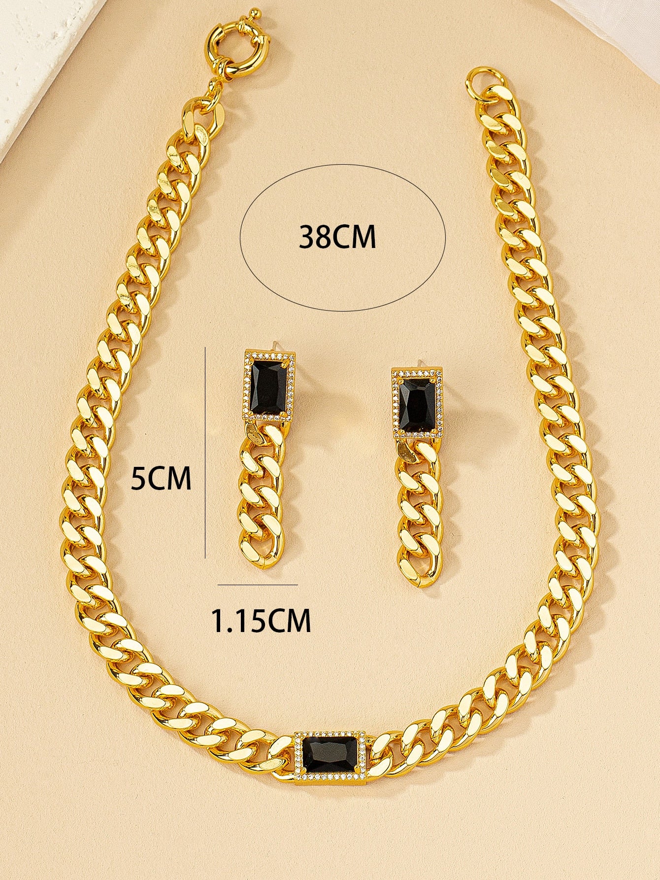 1set Fashionable & Elegant Thick Chain Embedded 2023 New Style Women's Earrings & Necklace Jewelry Set - Seen Mai