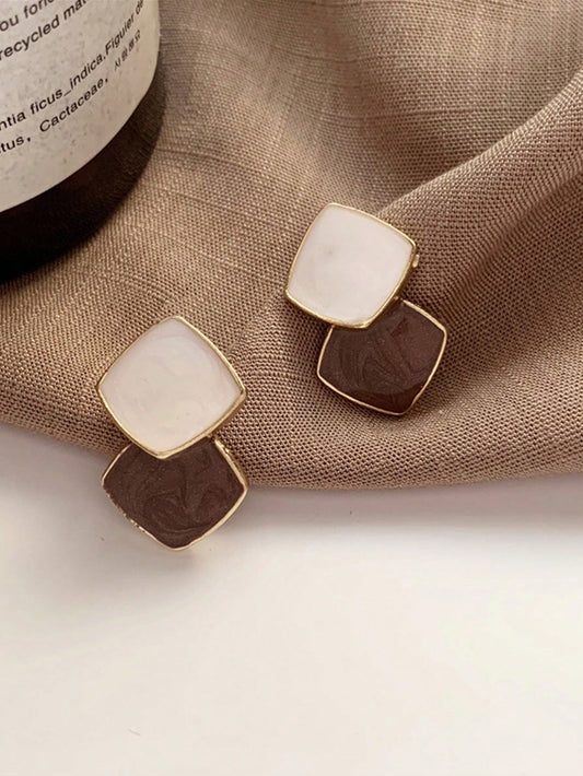 SEENMAI 2pcs Elegant Minimalist Color-block Design Earrings For Women