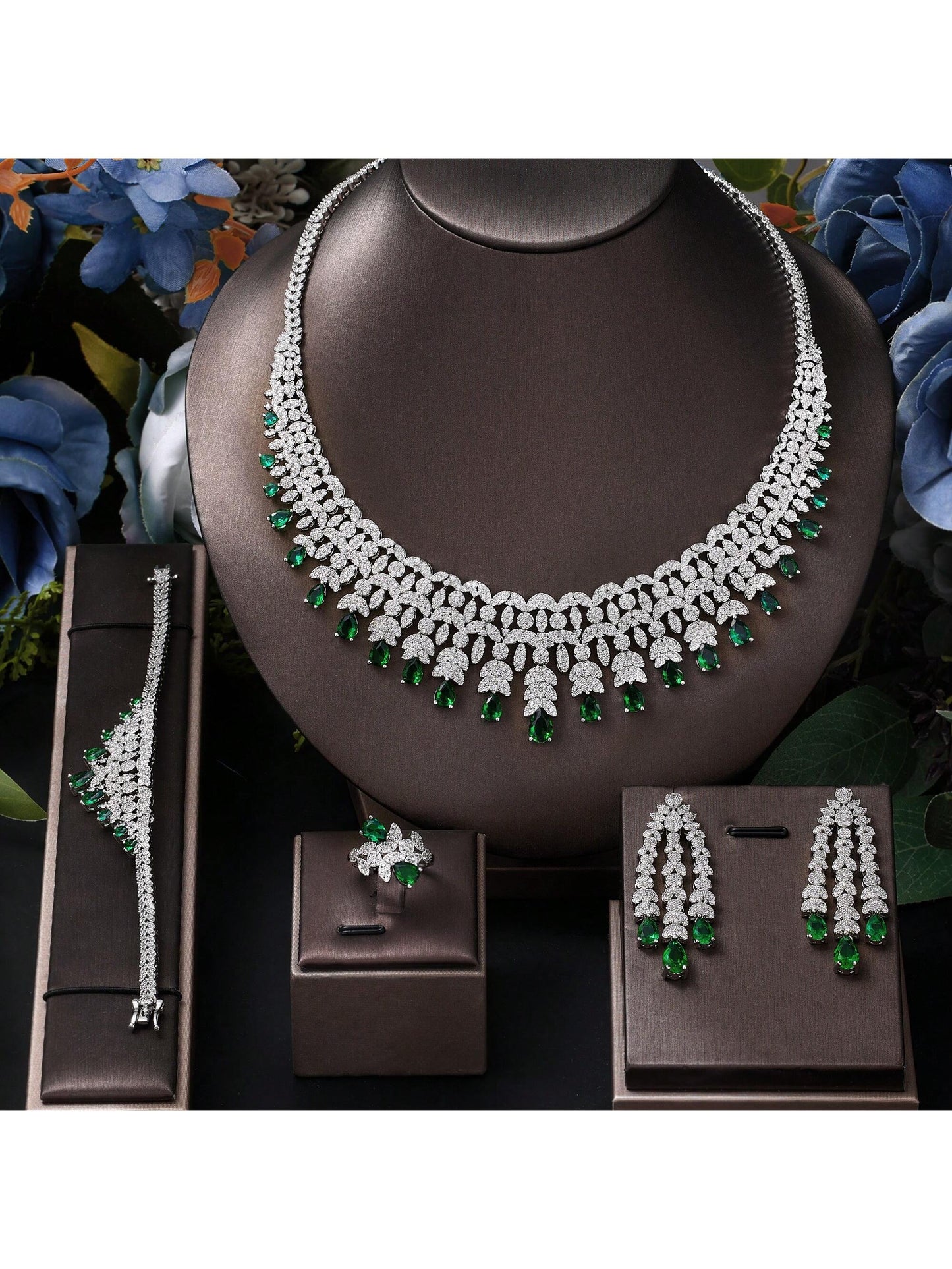 Luxury Nigeria CZ Crystal Wedding 4pcs Bridal Zirconia Full UAE Dubai Jewelry Sets For Women Party - Seen Mai