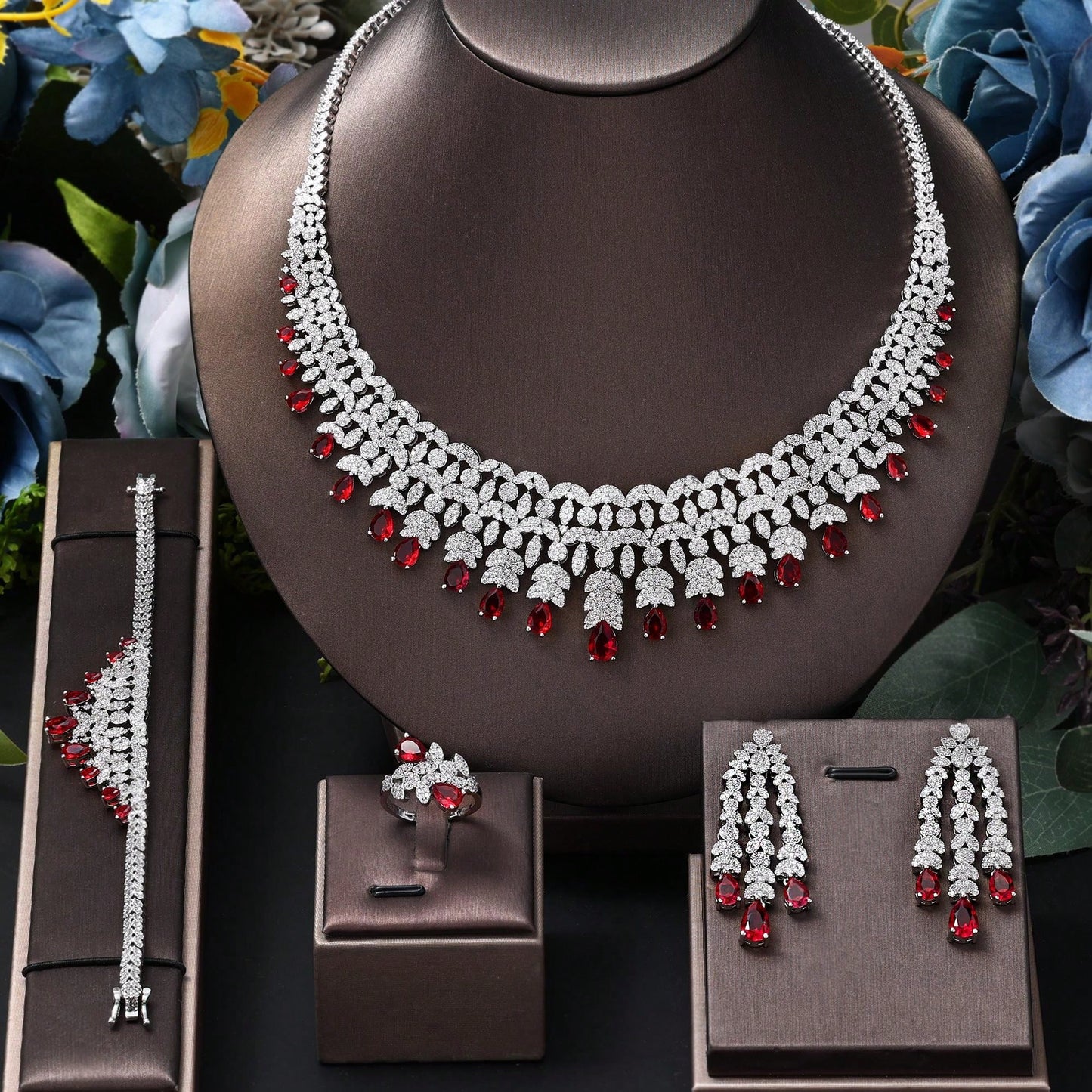 Luxury Nigeria CZ Crystal Wedding 4pcs Bridal Zirconia Full UAE Dubai Jewelry Sets For Women Party - Seen Mai