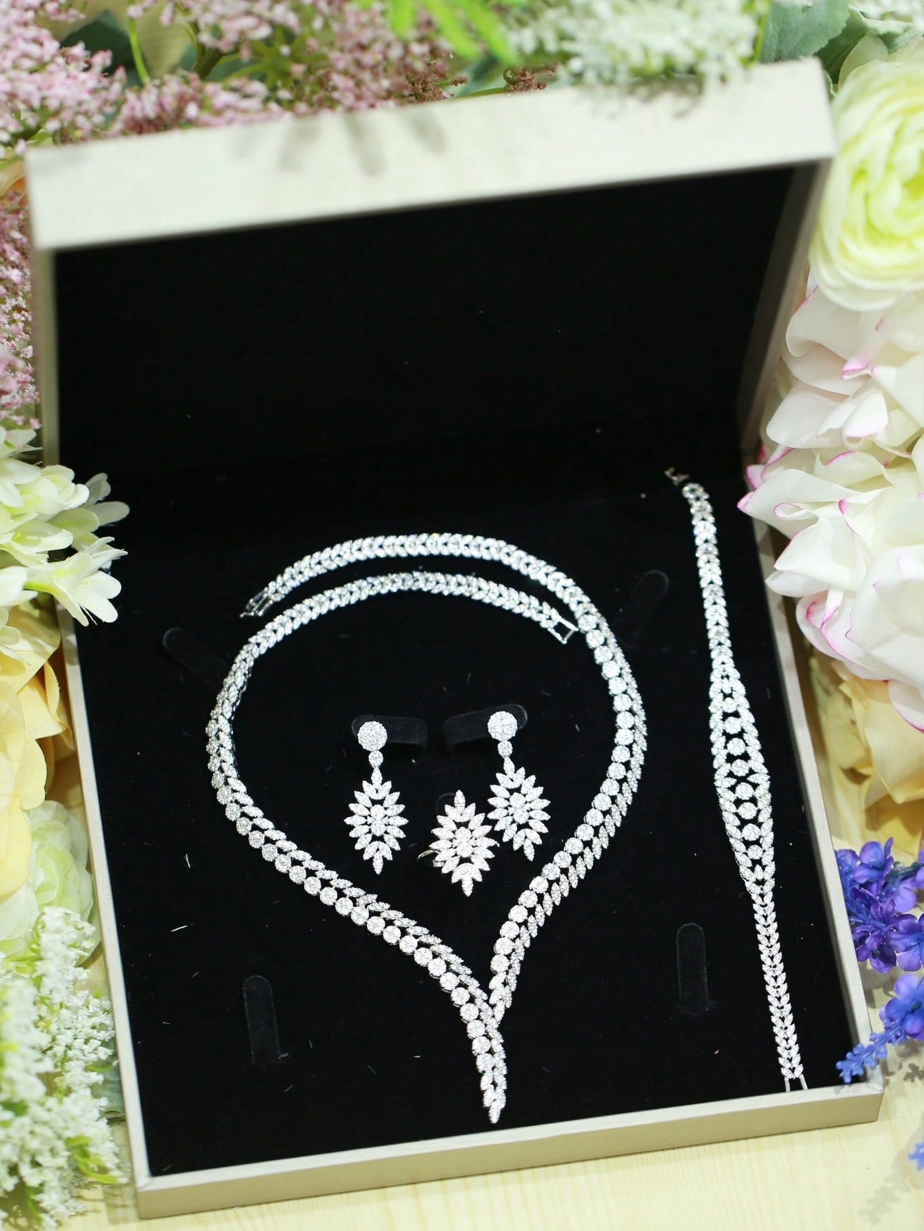 seen JEWELRY 1 Set Big Fashion Cubic Zirconia 4PCS Luxury Jewelry Set For Women Wedding Party Bridal jewelry with Gift Set - Seen Mai