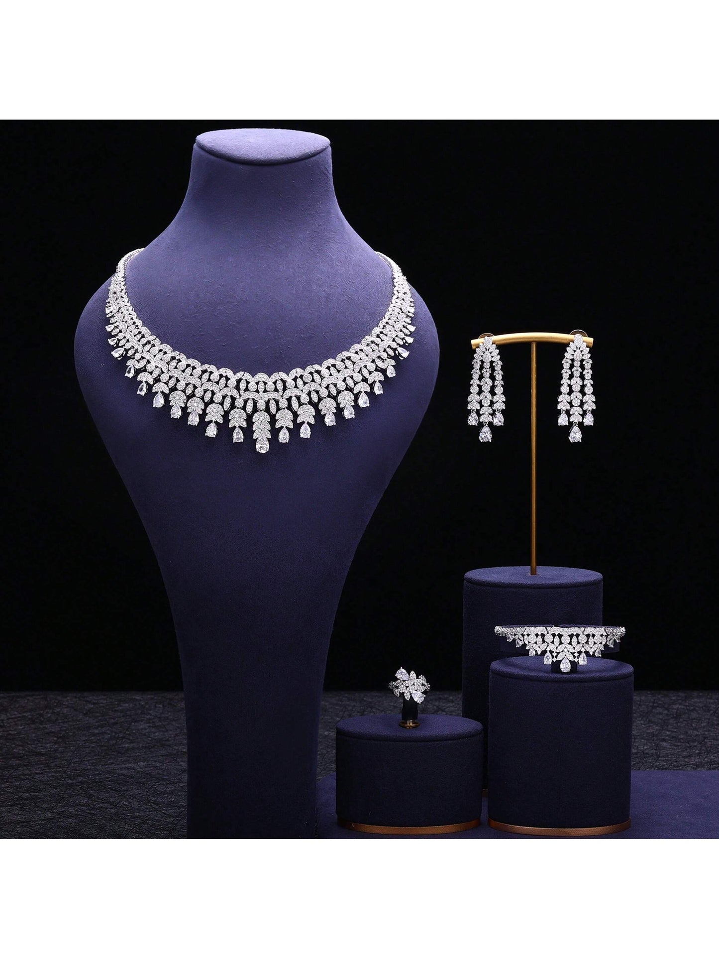 Shiny Exquisite Nigeria CZ Crystal Wedding 4pcs Dubai Bridal Zirconia Full Jewelry Sets For Women Party - Seen Mai