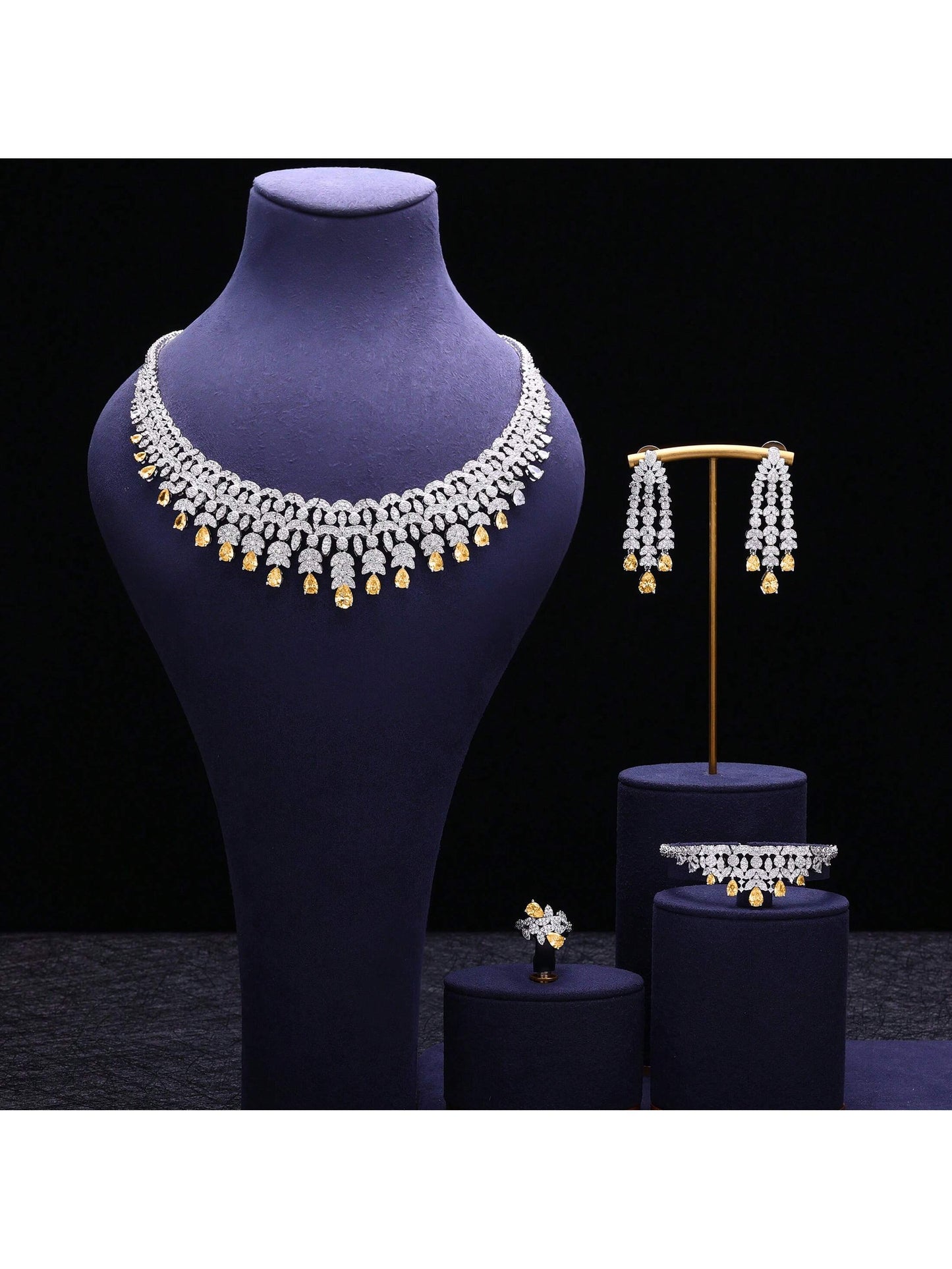 Shiny Exquisite Nigeria CZ Crystal Wedding 4pcs Dubai Bridal Zirconia Full Jewelry Sets For Women Party - Seen Mai