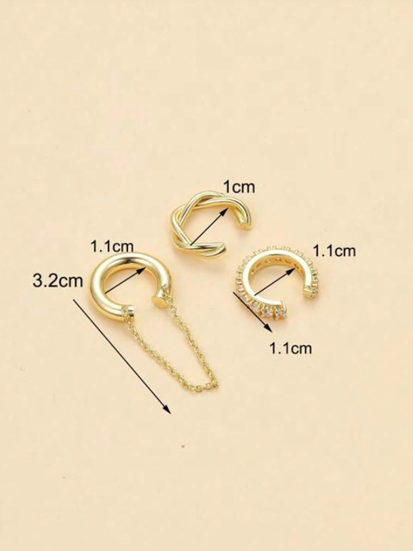 SEENMAI 3 Single-ear Side Cubic Zirconia C-shaped Ear Cuffs