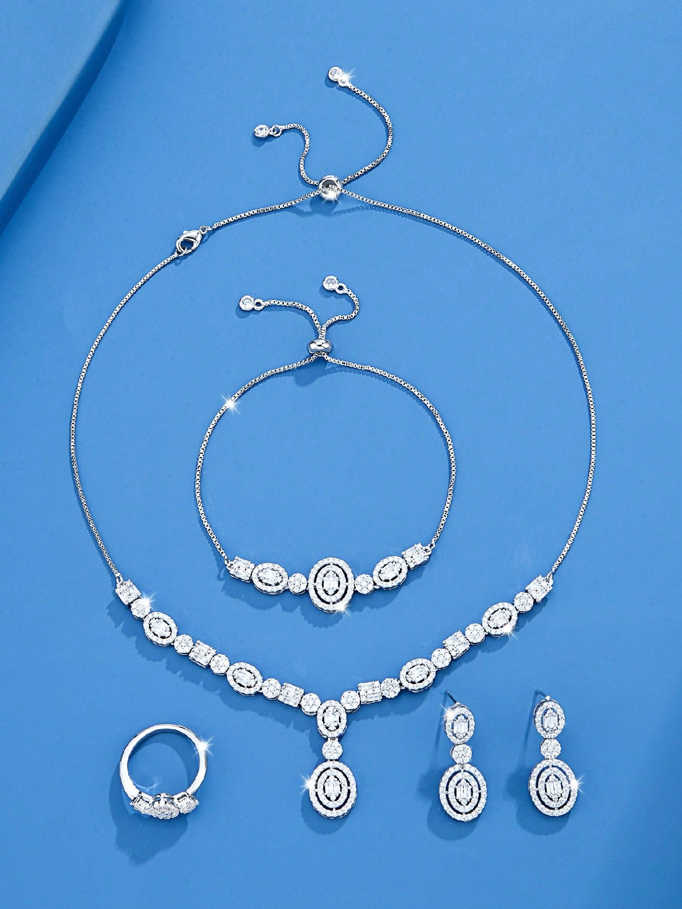 seen JEWELRY 5pcs/Set Luxury Platinum Plated Cubic Zirconia Necklace - Seen Mai