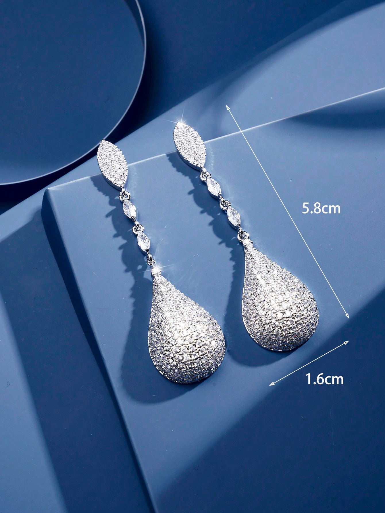 seen JEWELRY 1pair Artificial Cubic Zirconia White Gold Plated Elegant Pendant Earrings Set For Women - Seen Mai