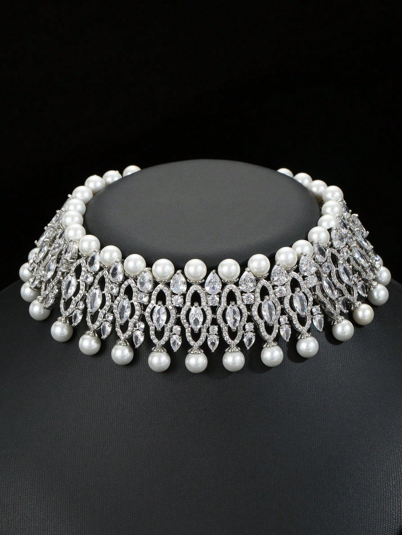 1pc European And Style Zirconia Necklace Faux Pearl Collar Necklace For Women