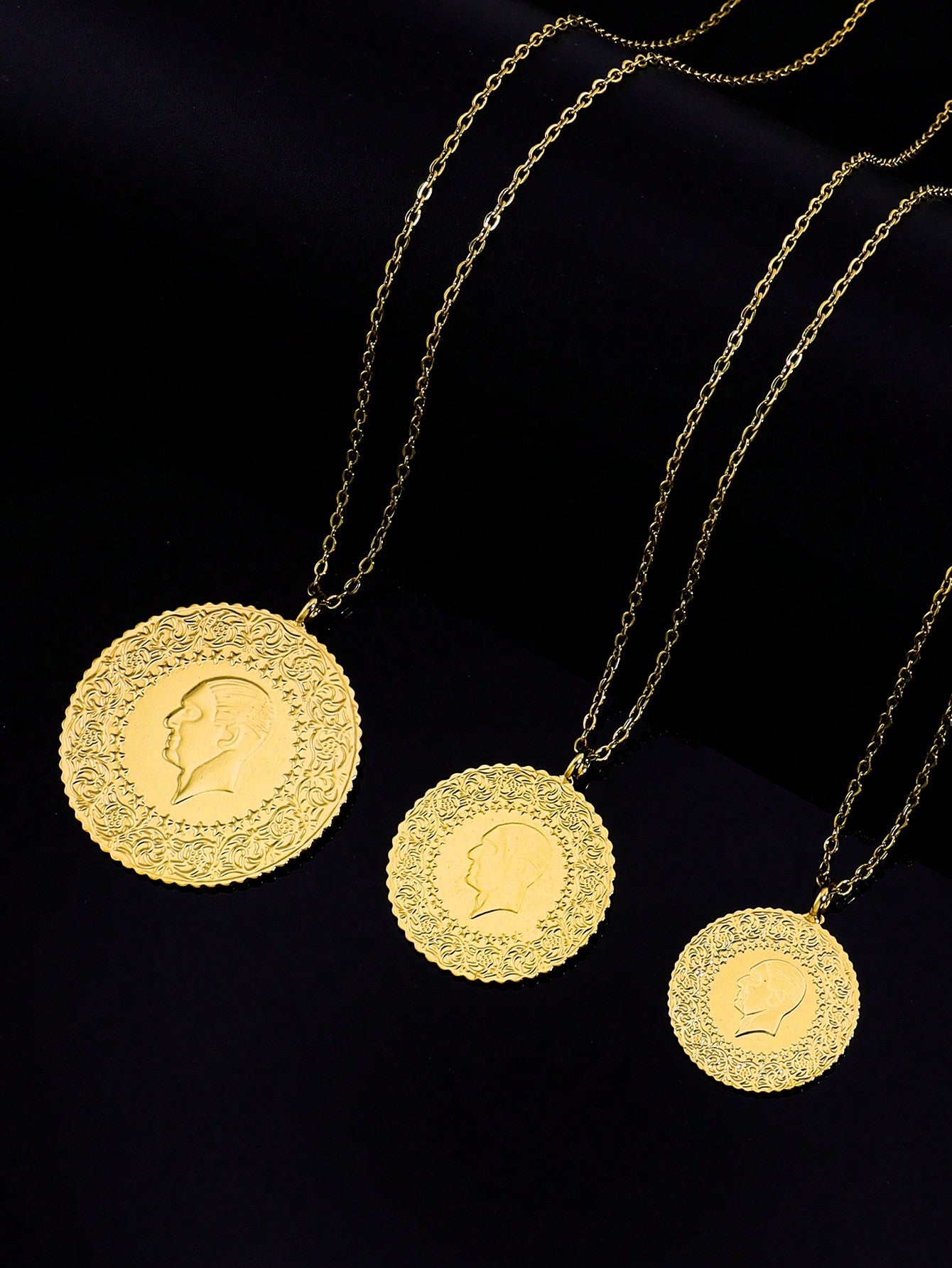 1pc Vintage Gold Coin Pendant Necklace Arab Turkish Totem Head Necklace Copper Jewelry Suitable For Women And Men - Seen Mai