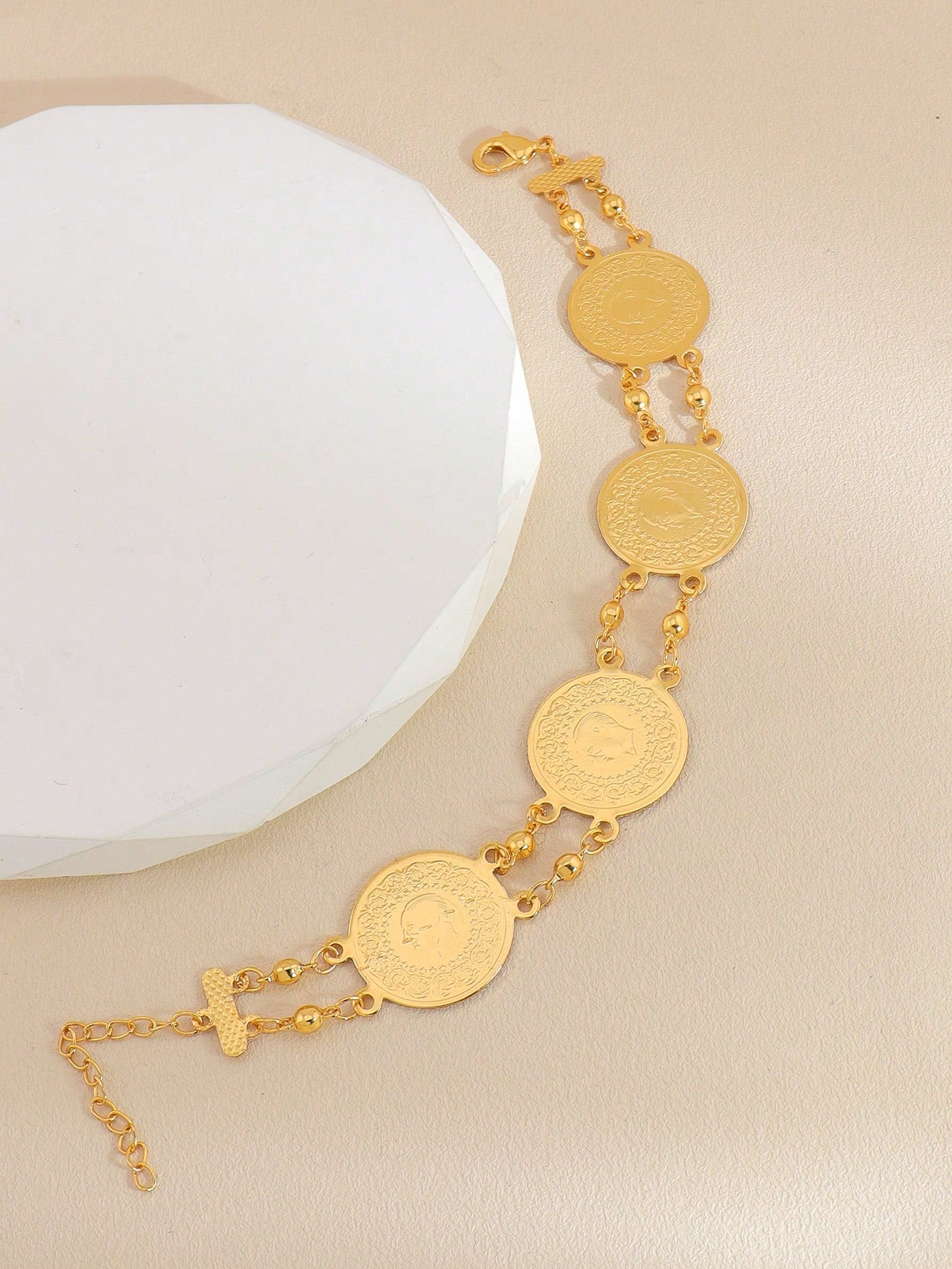 1pc Vintage Gold Coin Bracelet Bohemian Copper Jewelry Suitable For Women's Daily Holiday Dates Wear - Seen Mai