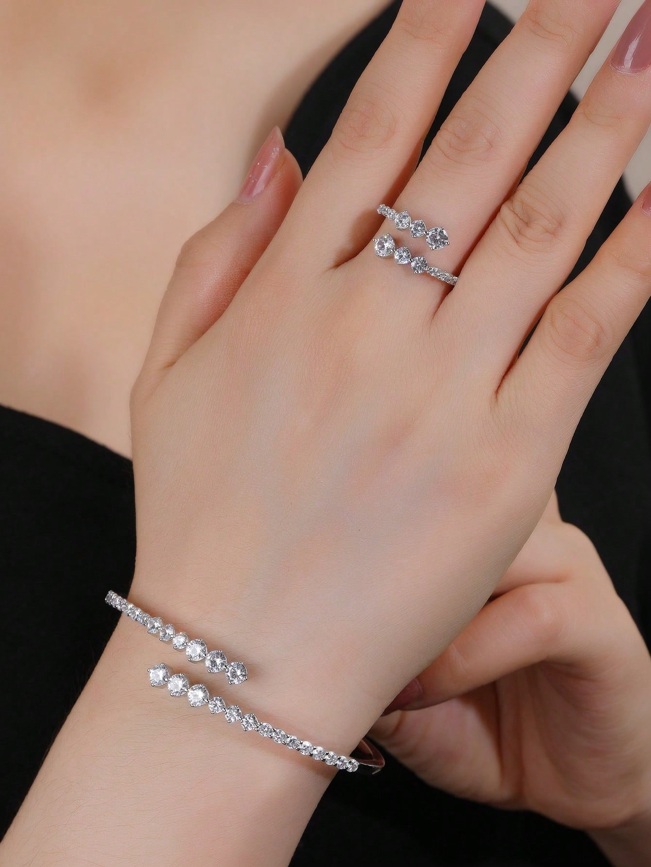 2pcs/Set Adjustable Bracelet & Ring Jewelry Set