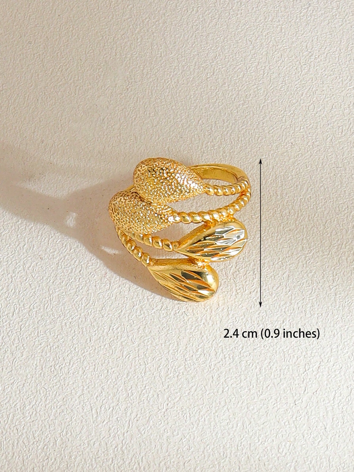 1pc Simple Gold Ring Leaf Metal Texture Gold Suitable For Everyday Wear By Women - Seen Mai