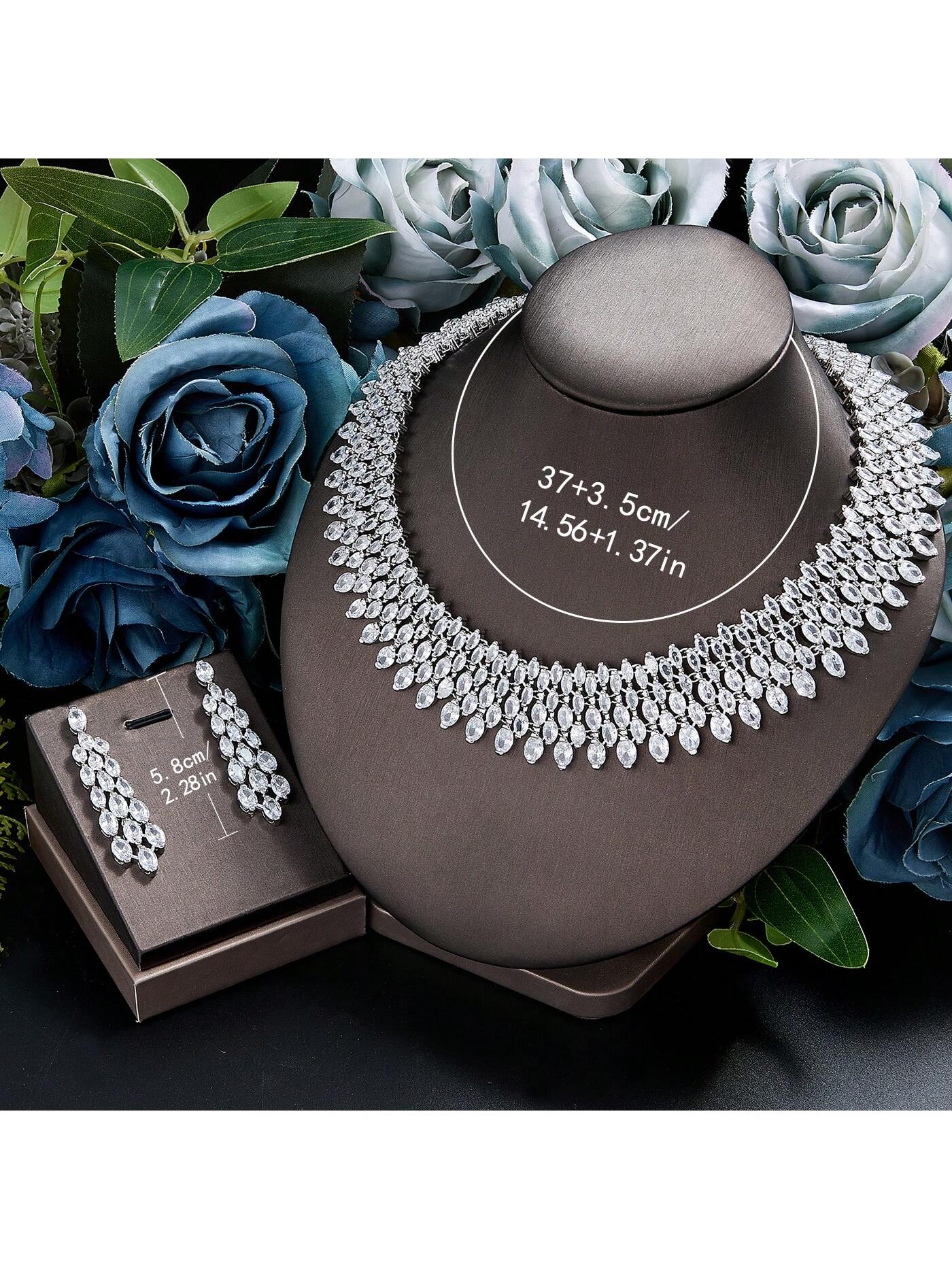 New Luxury  Set Necklace Earrings Bracelet Four-Piece Women Weeding Bridal Jewelry Set - Seen Mai