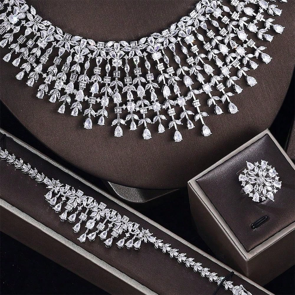 Dubai AAA Cubic Zirconia Jewelry Set 4 Pieces Bridal Wedding Jewelry Set Luxury Crystal Jewelry Accessories - Seen Mai