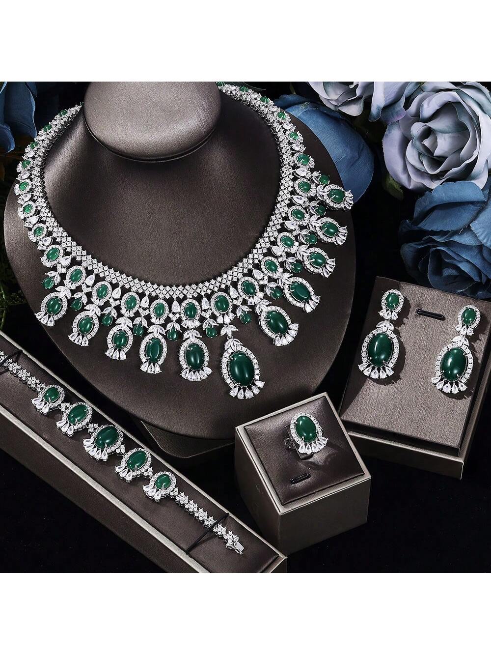 Luxury Women Jewelry Bridal CZ Necklace Earrings Bracelet Ring Jewelry Sets Wedding Jewelry Sets For Bride - Seen Mai