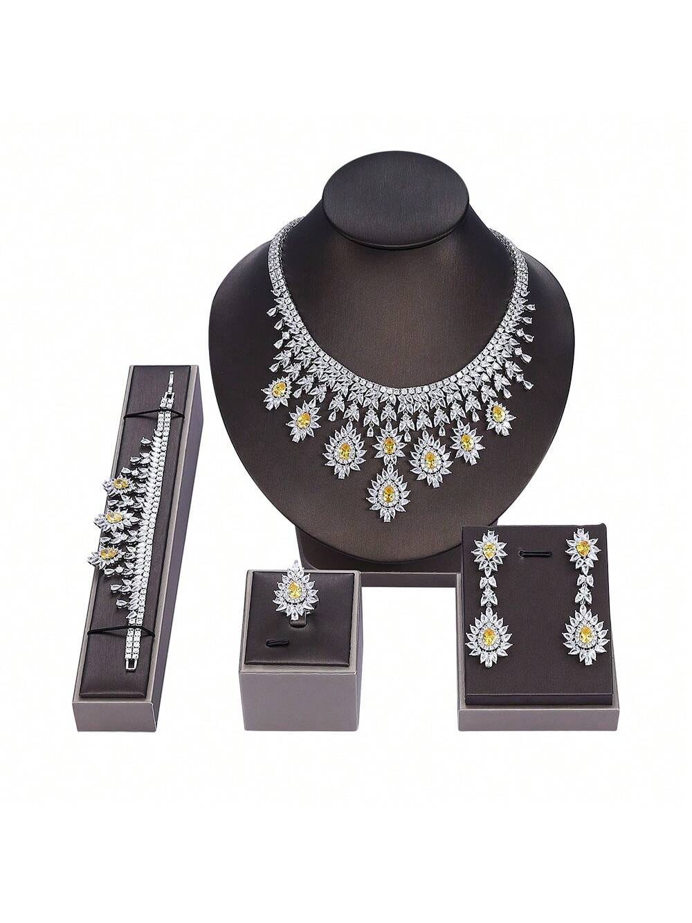 Luxury Fashion Brand Nigeria Saudi Arabia Engagement Wedding Party Shiny  Jewelry Set Women - Seen Mai