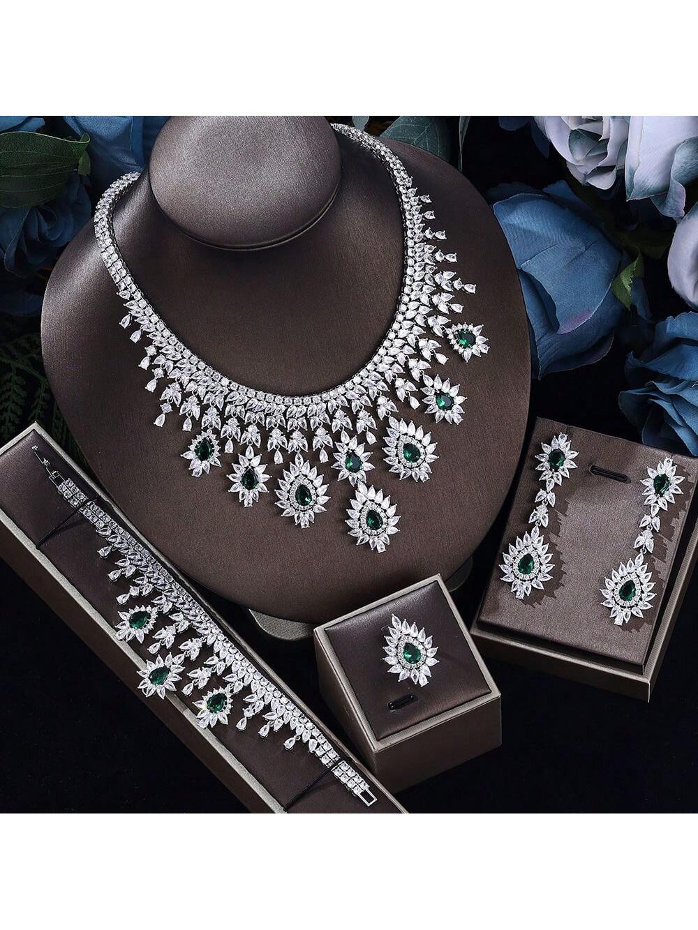 Luxury Fashion Brand Nigeria Saudi Arabia Engagement Wedding Party Shiny  Jewelry Set Women - Seen Mai