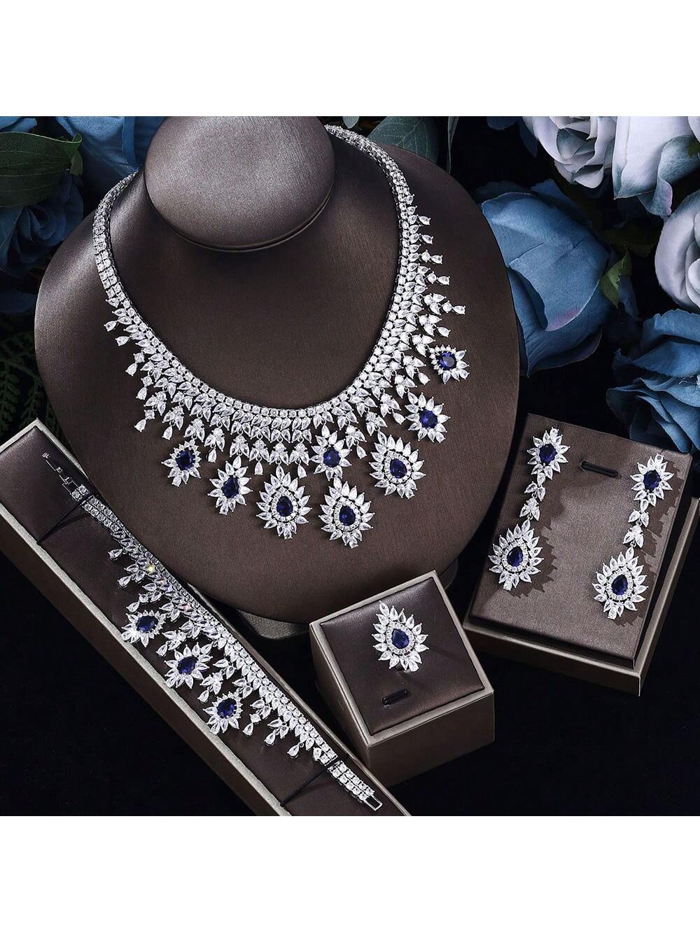 Luxury Fashion Brand Nigeria Saudi Arabia Engagement Wedding Party Shiny  Jewelry Set Women - Seen Mai