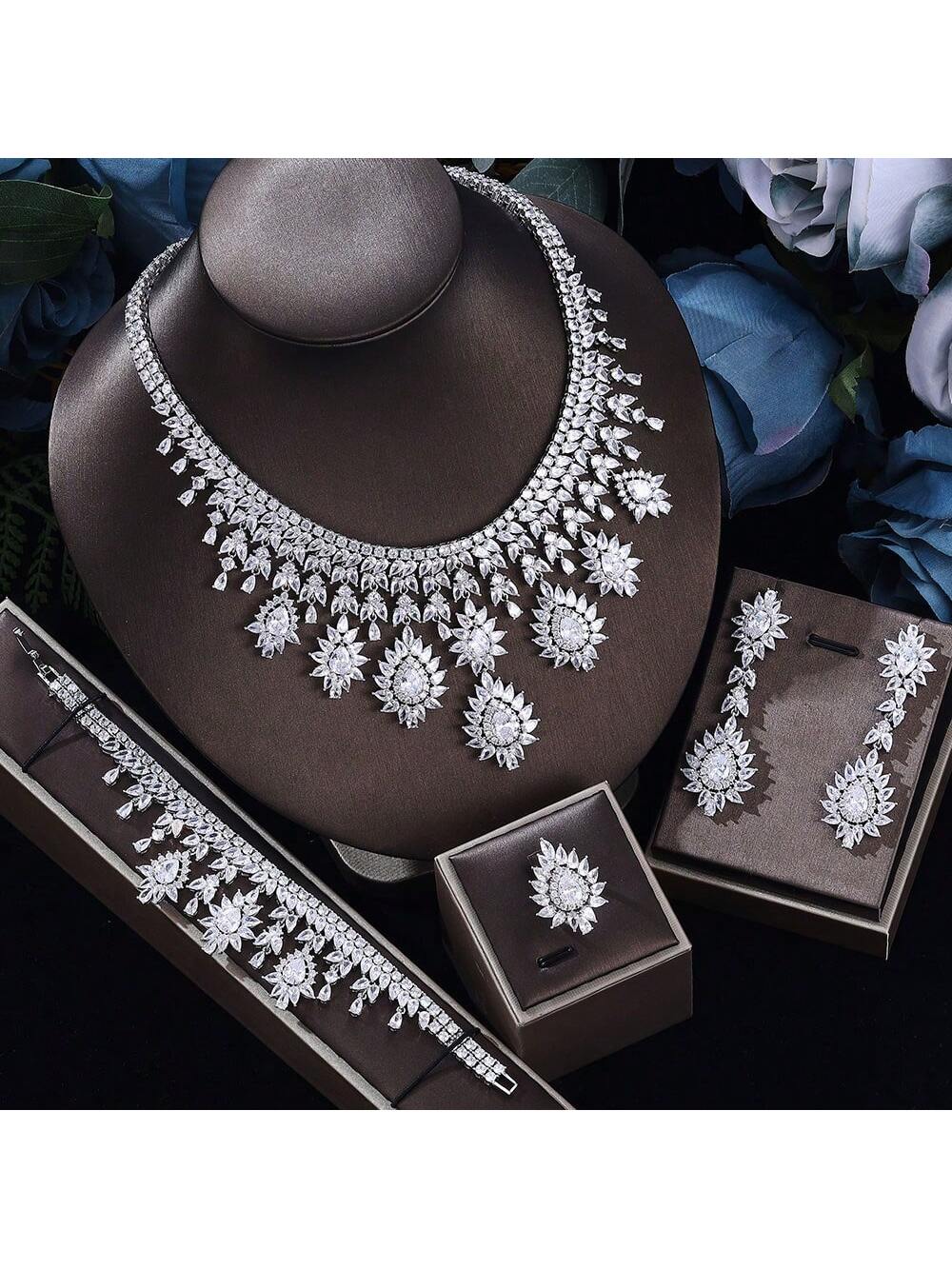 Luxury Fashion Brand Nigeria Saudi Arabia Engagement Wedding Party Shiny  Jewelry Set Women - Seen Mai